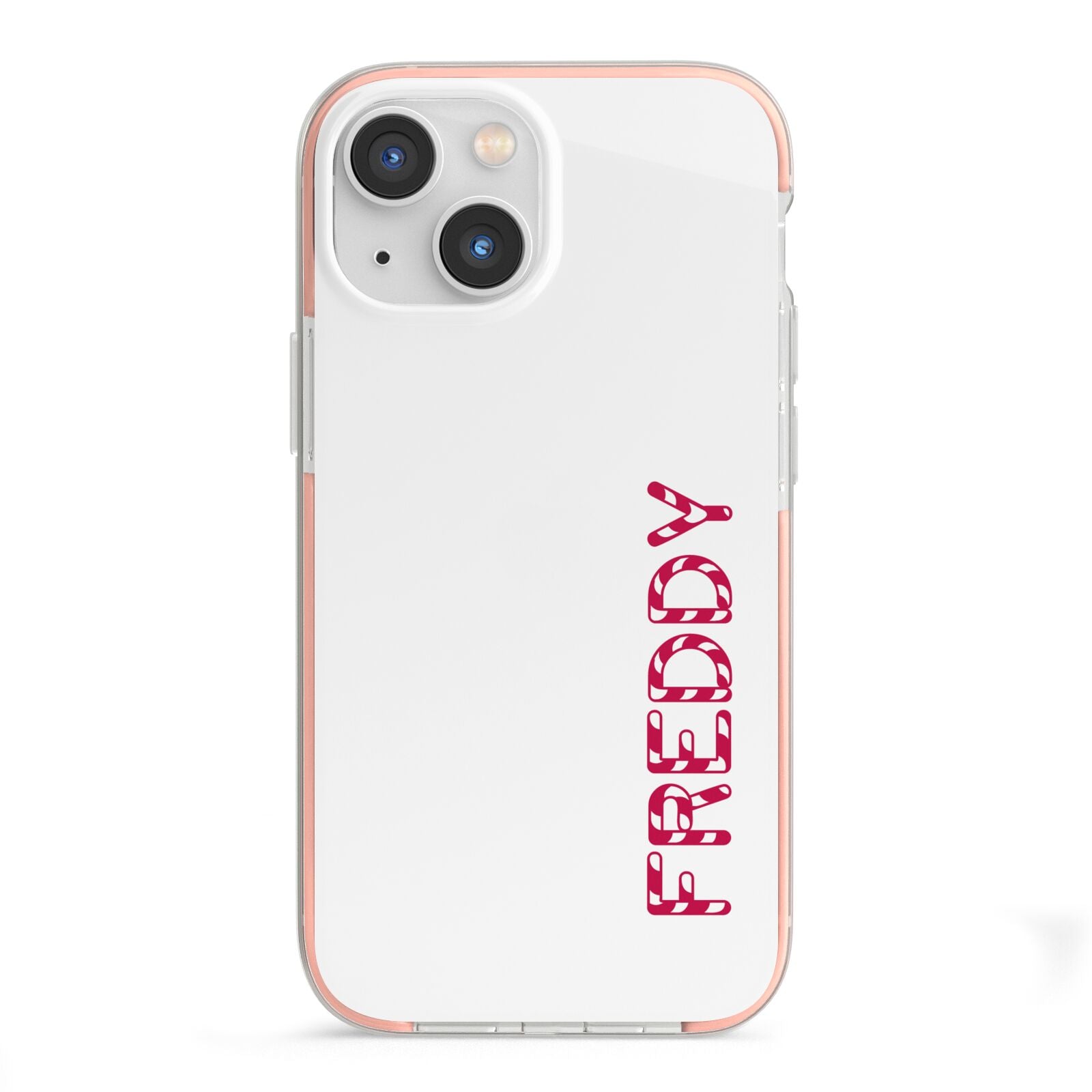 Personalised Candy Cane Name iPhone 13 Mini TPU Impact Case with Pink Edges