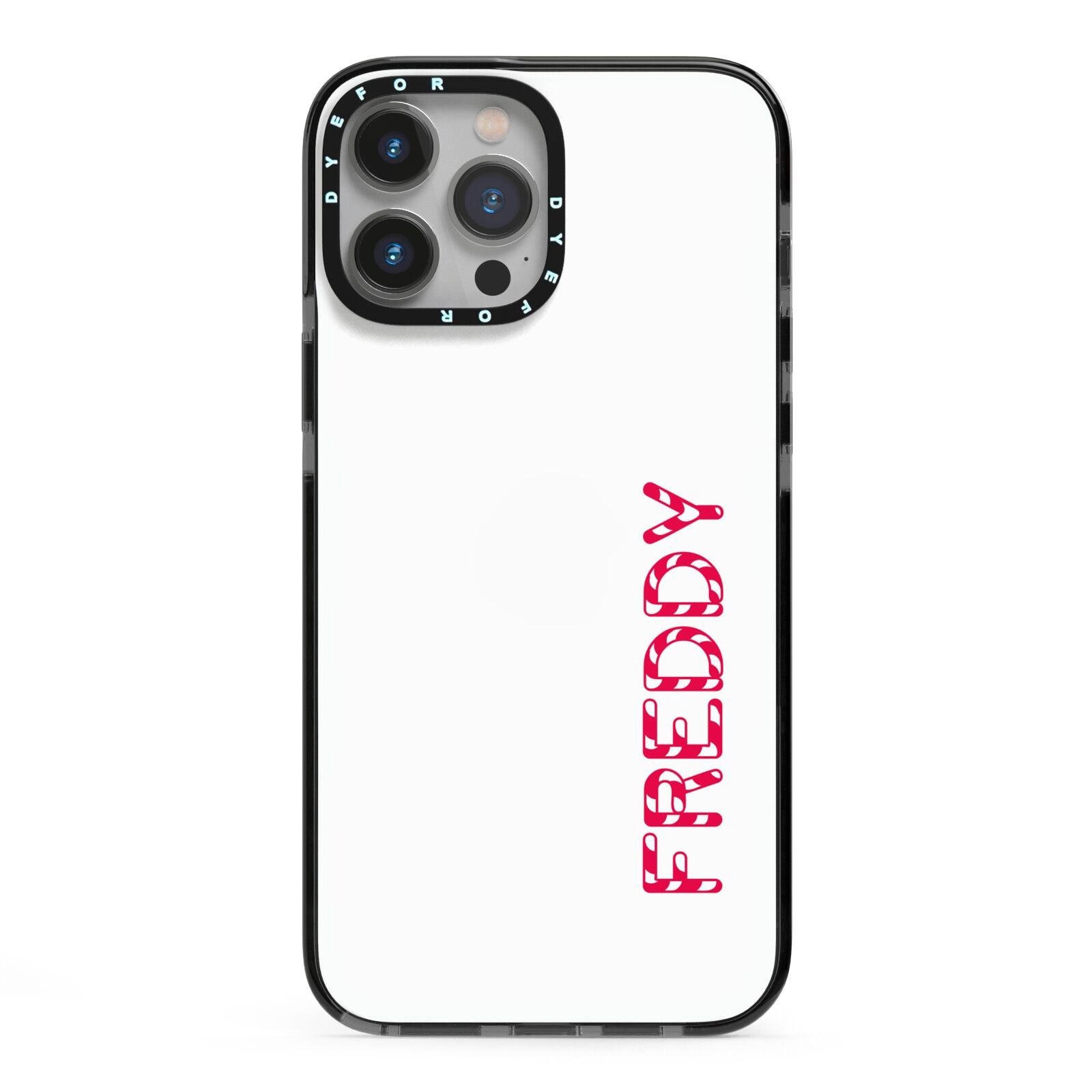 Personalised Candy Cane Name iPhone 13 Pro Max Black Impact Case on Silver phone