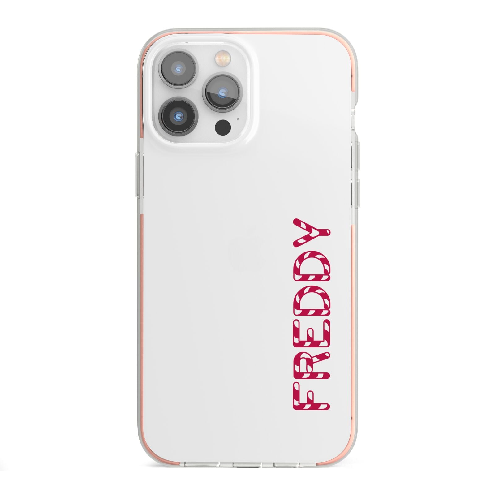 Personalised Candy Cane Name iPhone 13 Pro Max TPU Impact Case with Pink Edges