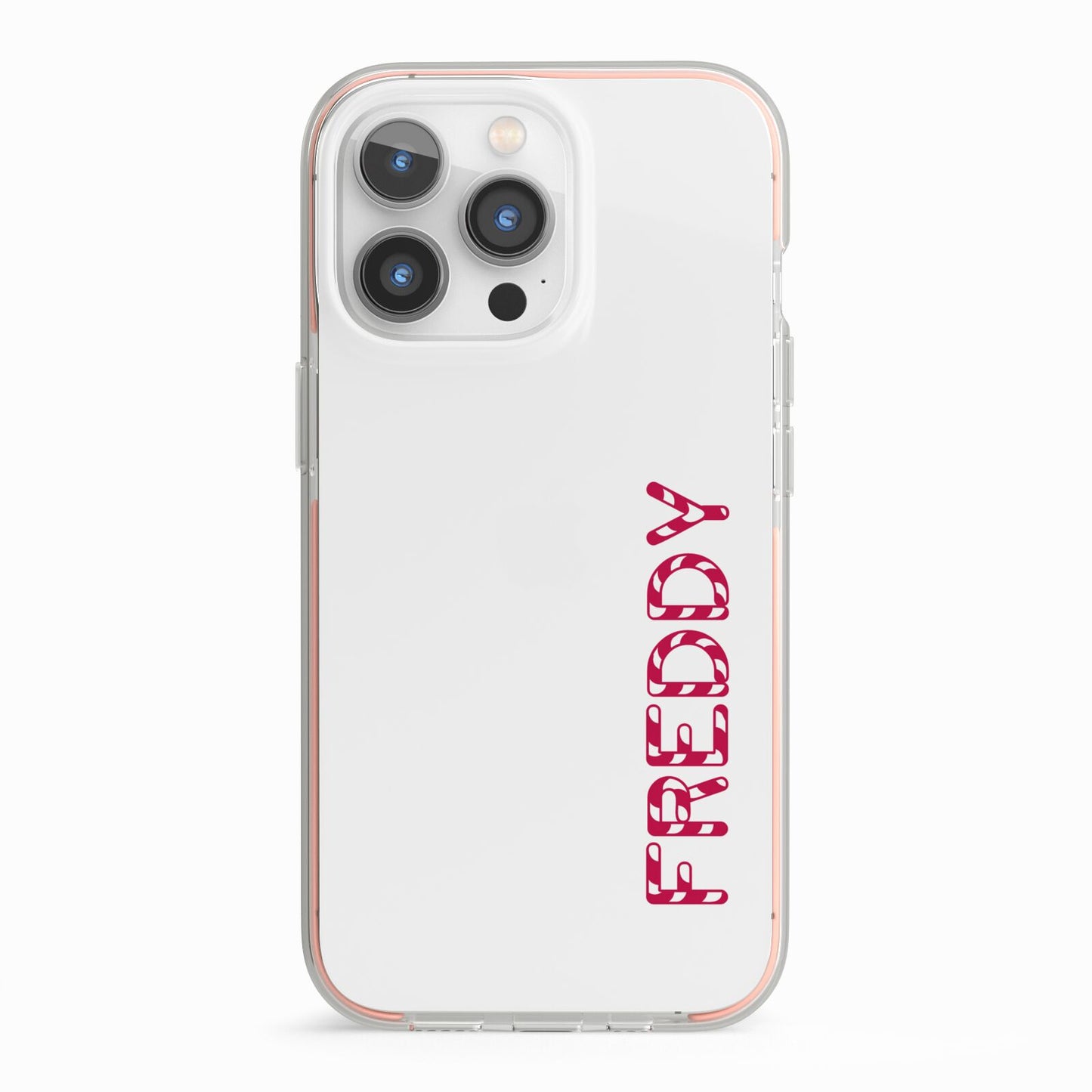 Personalised Candy Cane Name iPhone 13 Pro TPU Impact Case with Pink Edges