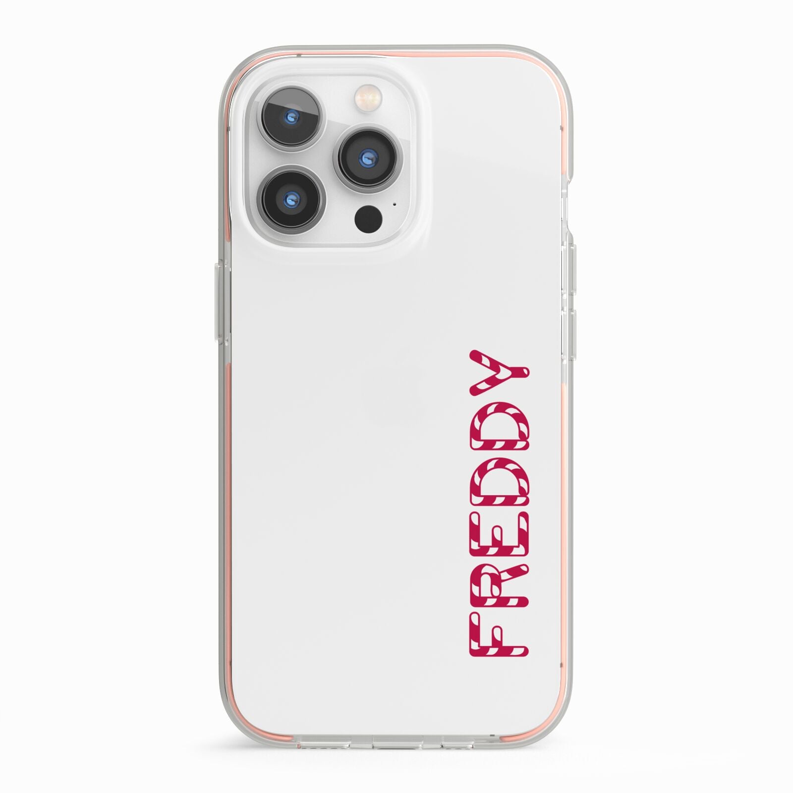 Personalised Candy Cane Name iPhone 13 Pro TPU Impact Case with Pink Edges