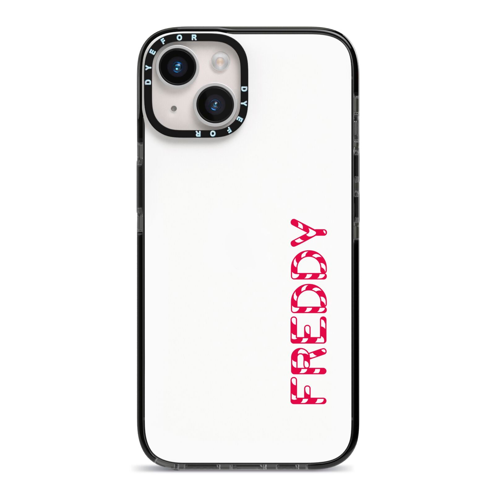 Personalised Candy Cane Name iPhone 14 Black Impact Case on Silver phone