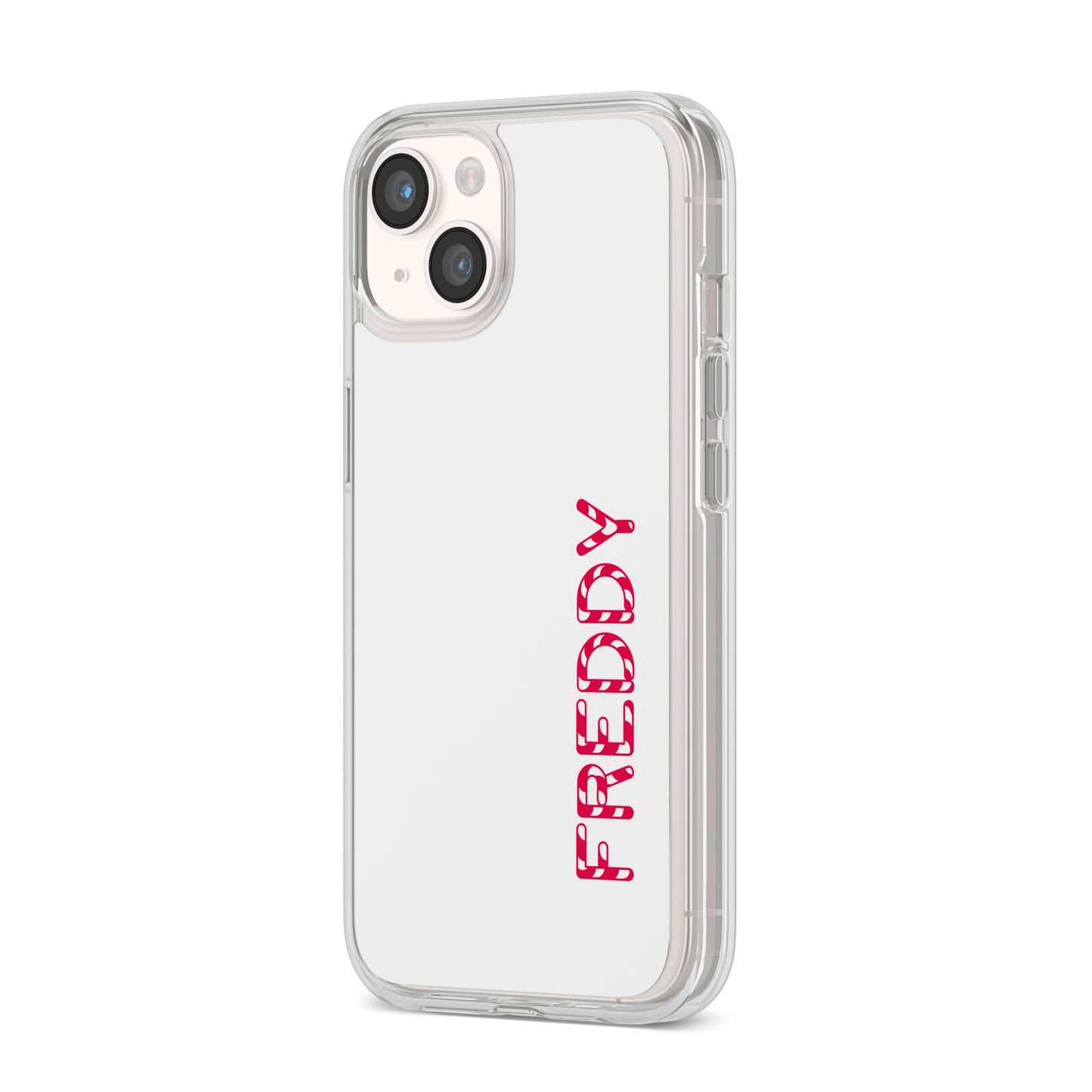 Personalised Candy Cane Name iPhone 14 Clear Tough Case Starlight Angled Image