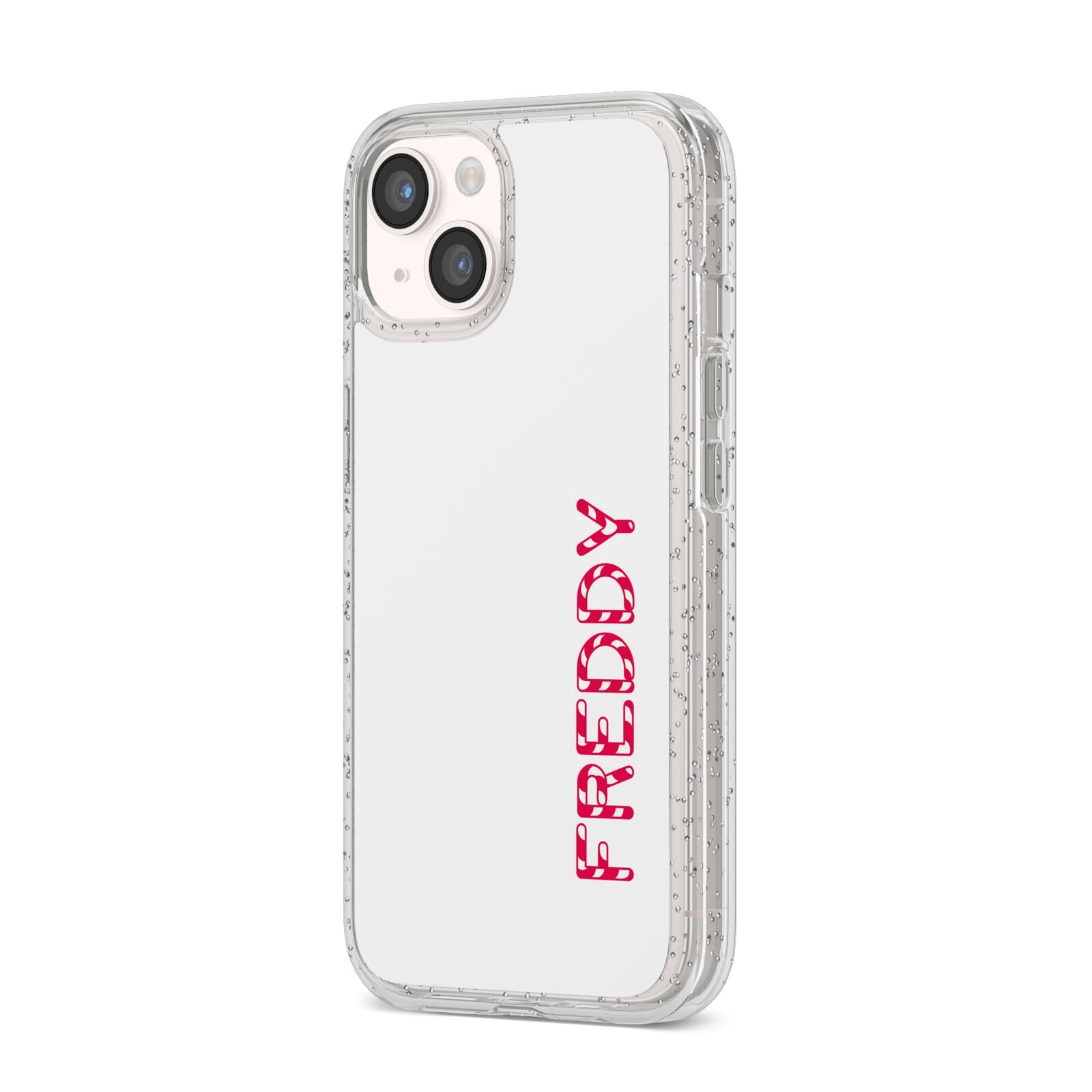 Personalised Candy Cane Name iPhone 14 Glitter Tough Case Starlight Angled Image