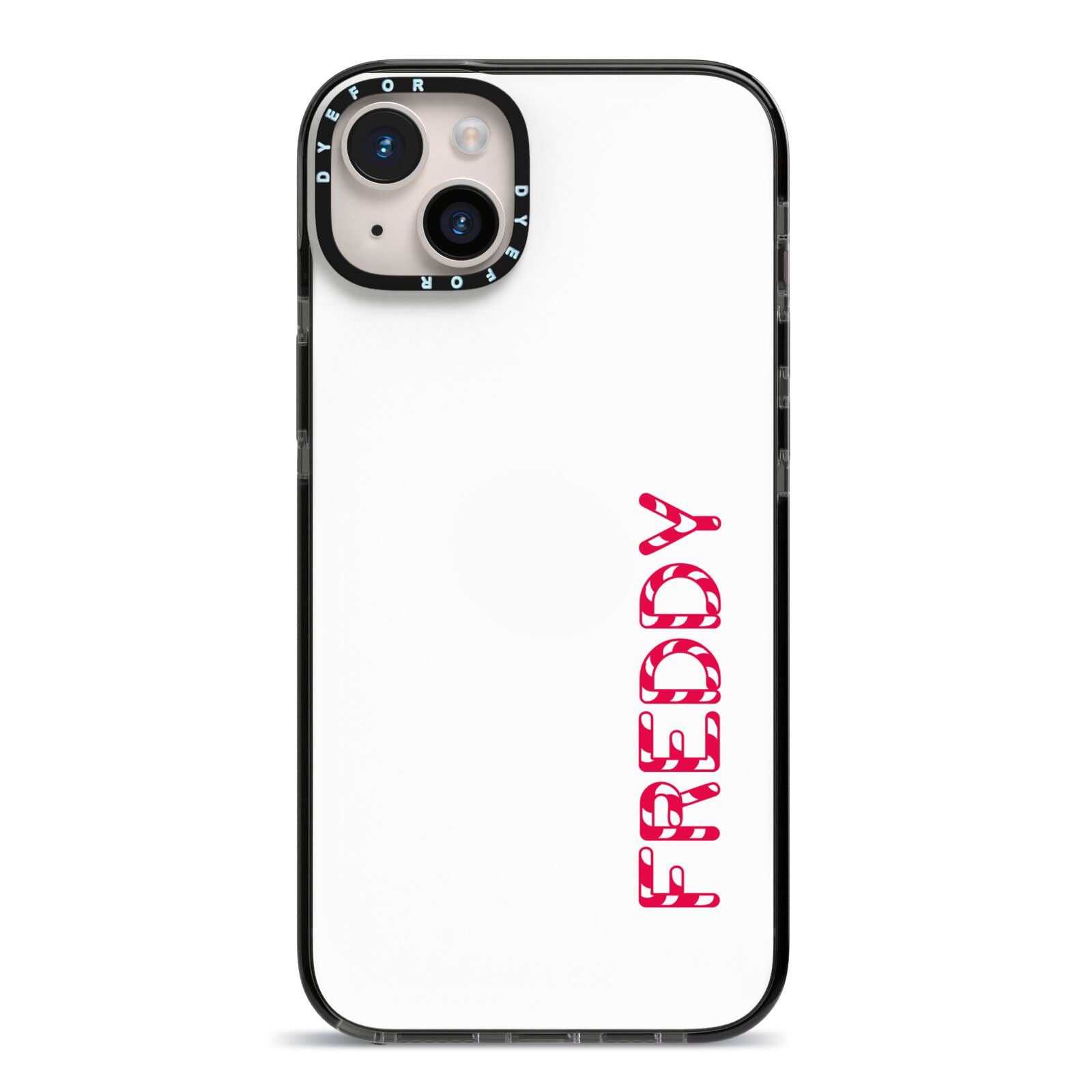 Personalised Candy Cane Name iPhone 14 Plus Black Impact Case on Silver phone