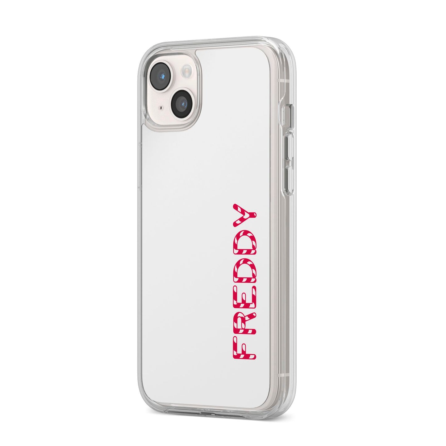 Personalised Candy Cane Name iPhone 14 Plus Clear Tough Case Starlight Angled Image