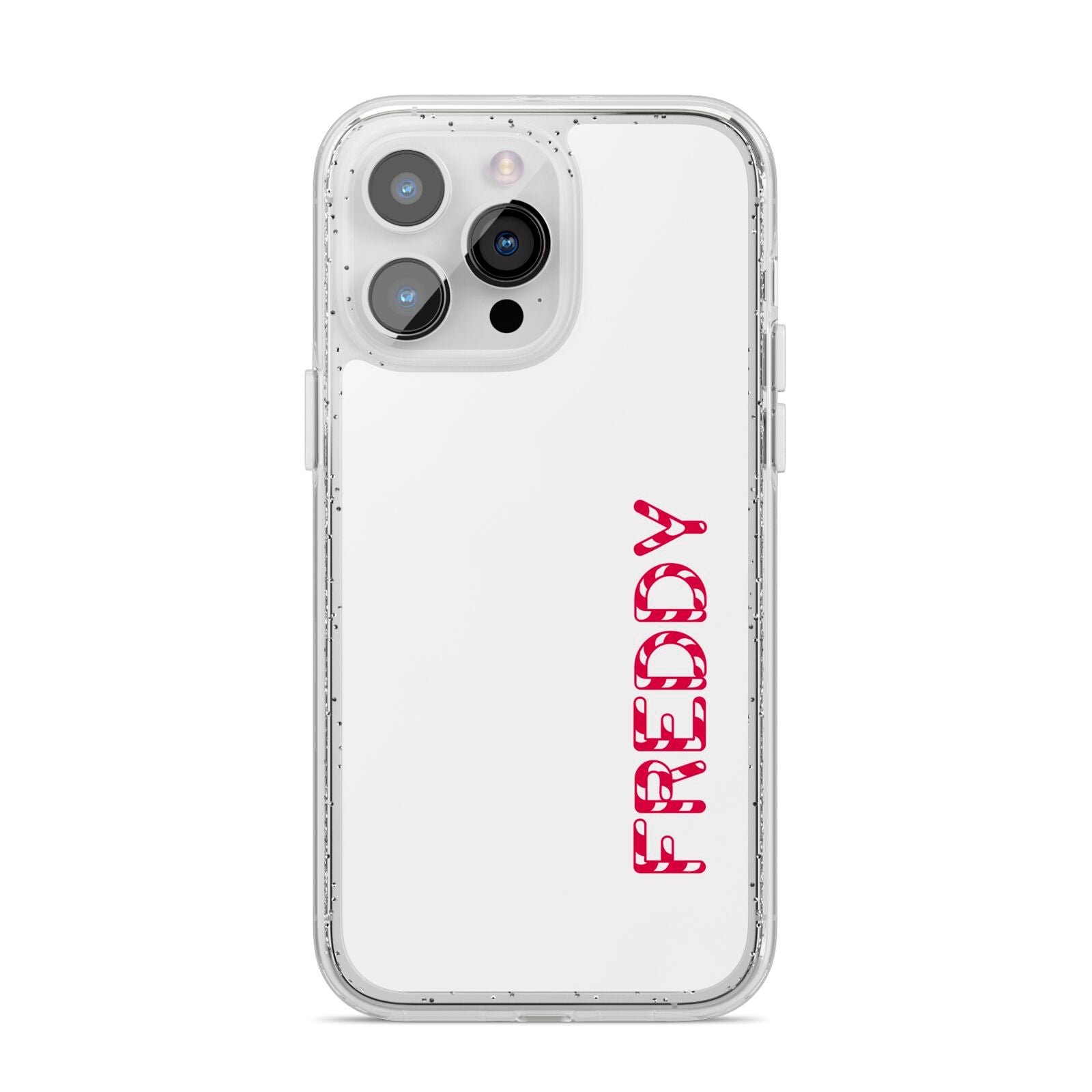 Personalised Candy Cane Name iPhone 14 Pro Max Glitter Tough Case Silver