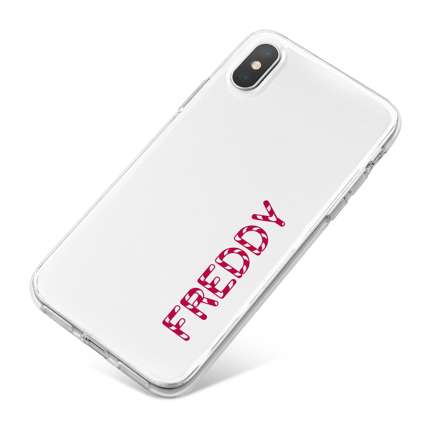 Personalised Candy Cane Name iPhone X Bumper Case on Silver iPhone