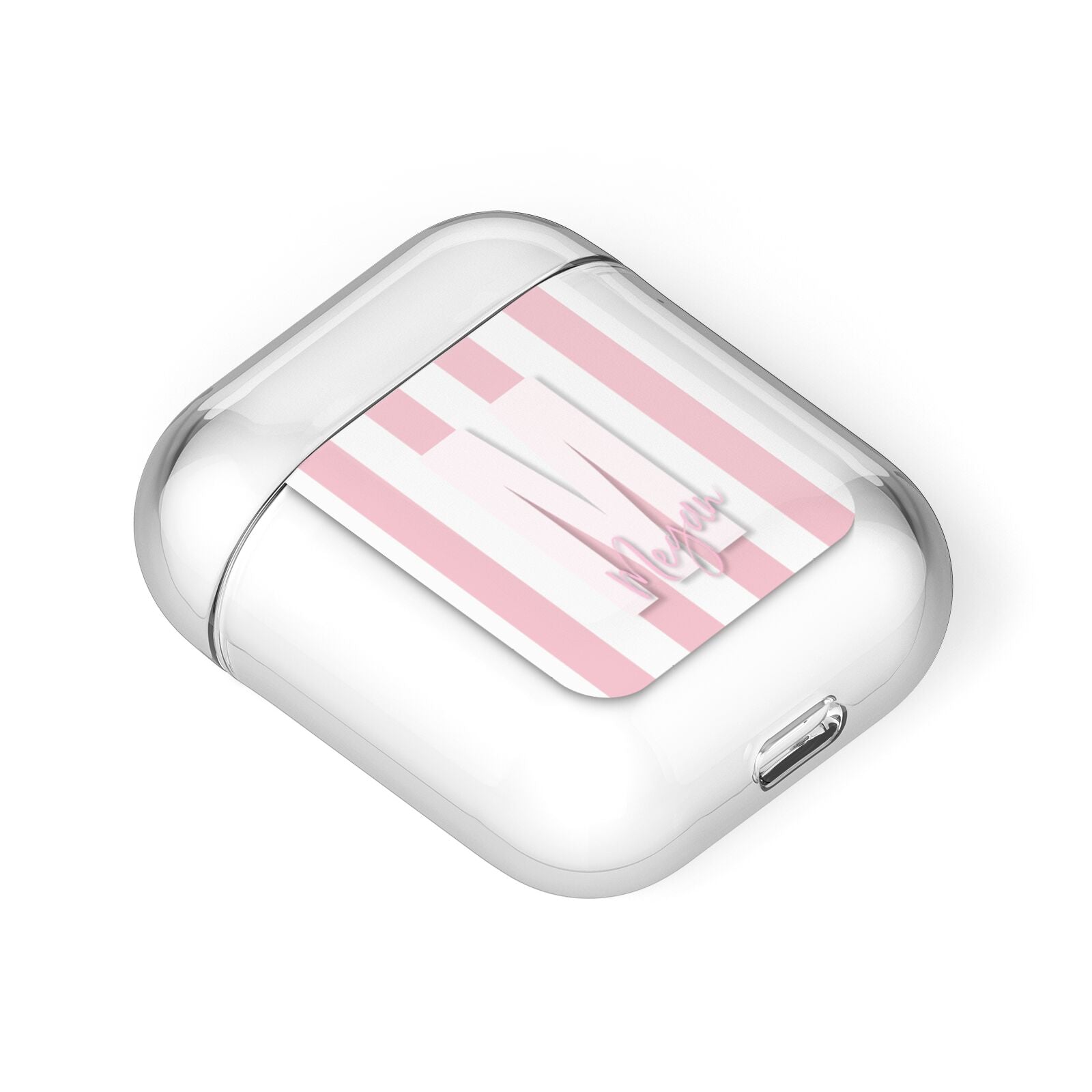 Personalised Candy Stripe Initials AirPods Case Laid Flat