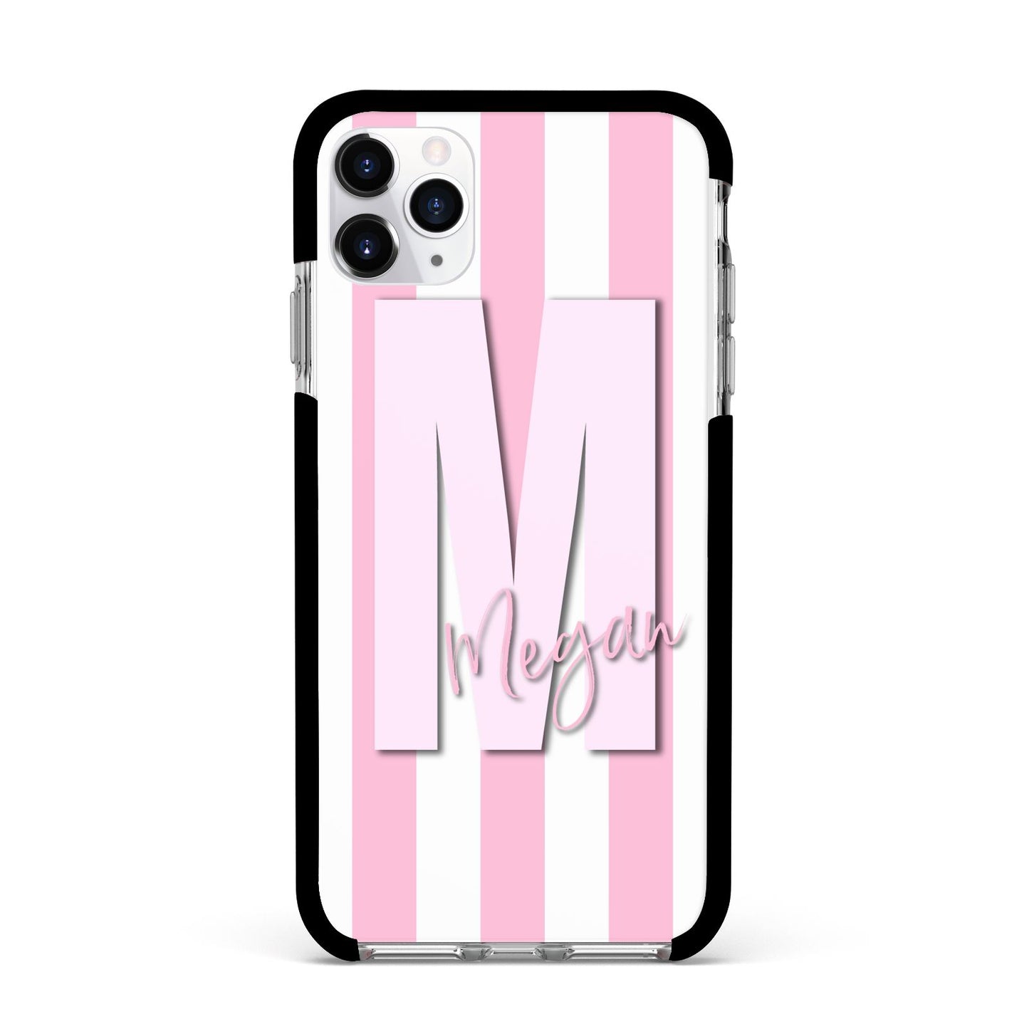 Personalised Candy Stripe Initials Apple iPhone 11 Pro Max in Silver with Black Impact Case