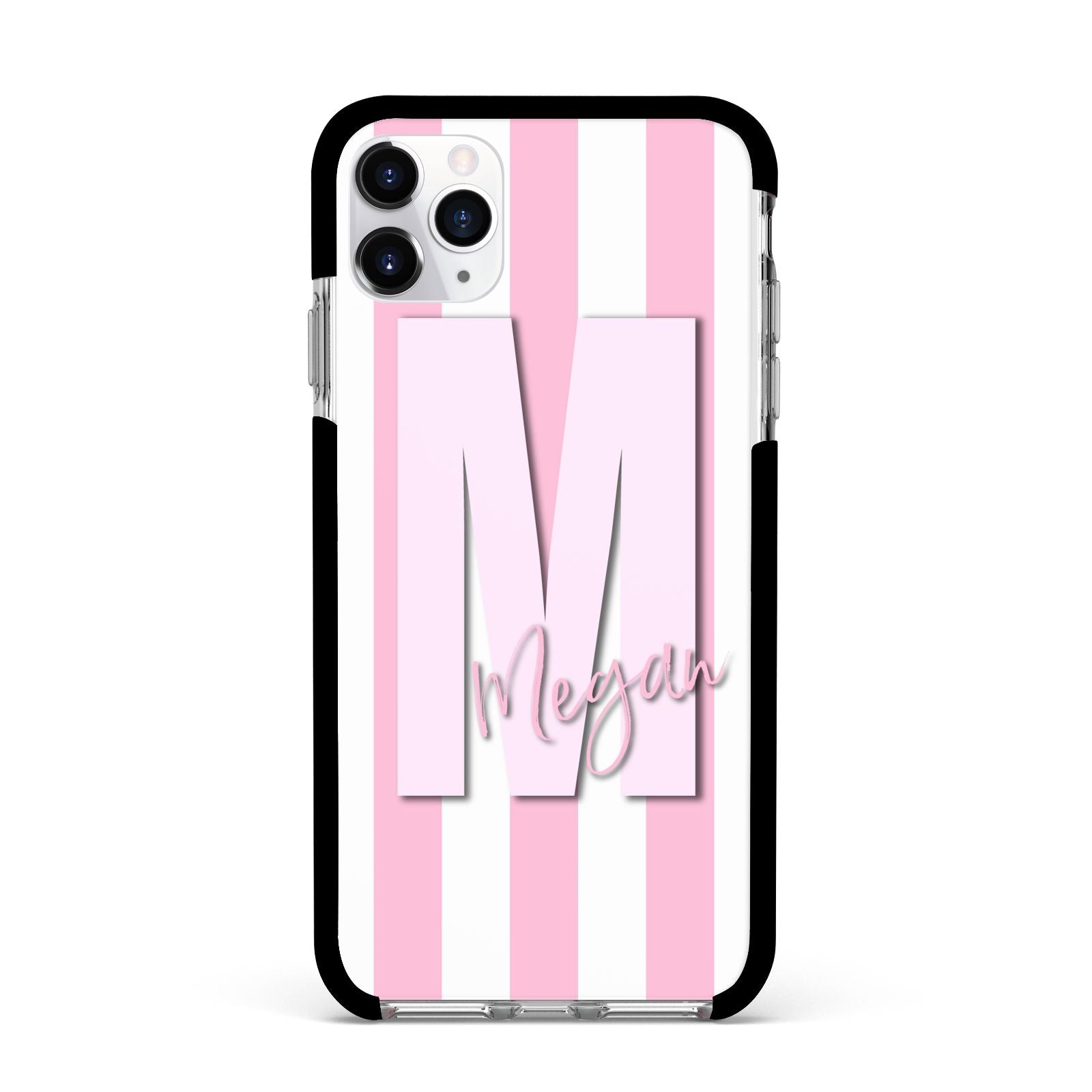 Personalised Candy Stripe Initials Apple iPhone 11 Pro Max in Silver with Black Impact Case