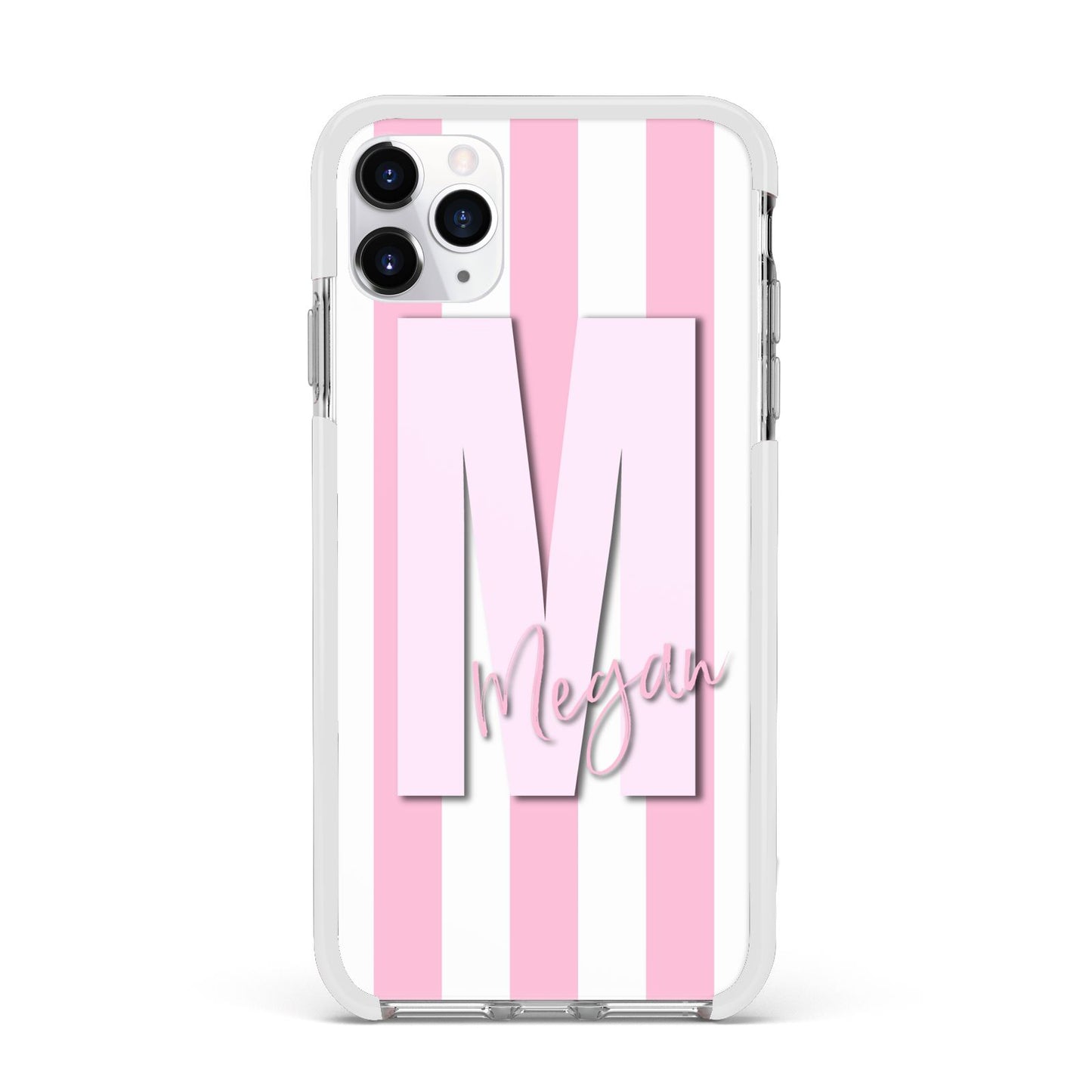 Personalised Candy Stripe Initials Apple iPhone 11 Pro Max in Silver with White Impact Case