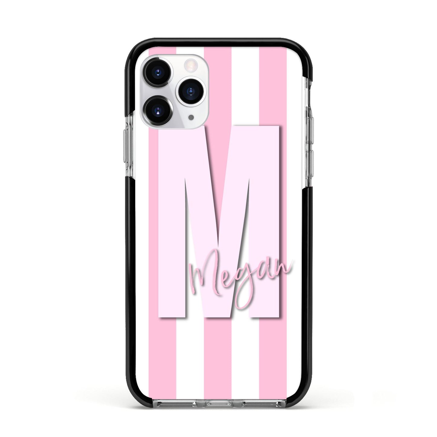 Personalised Candy Stripe Initials Apple iPhone 11 Pro in Silver with Black Impact Case