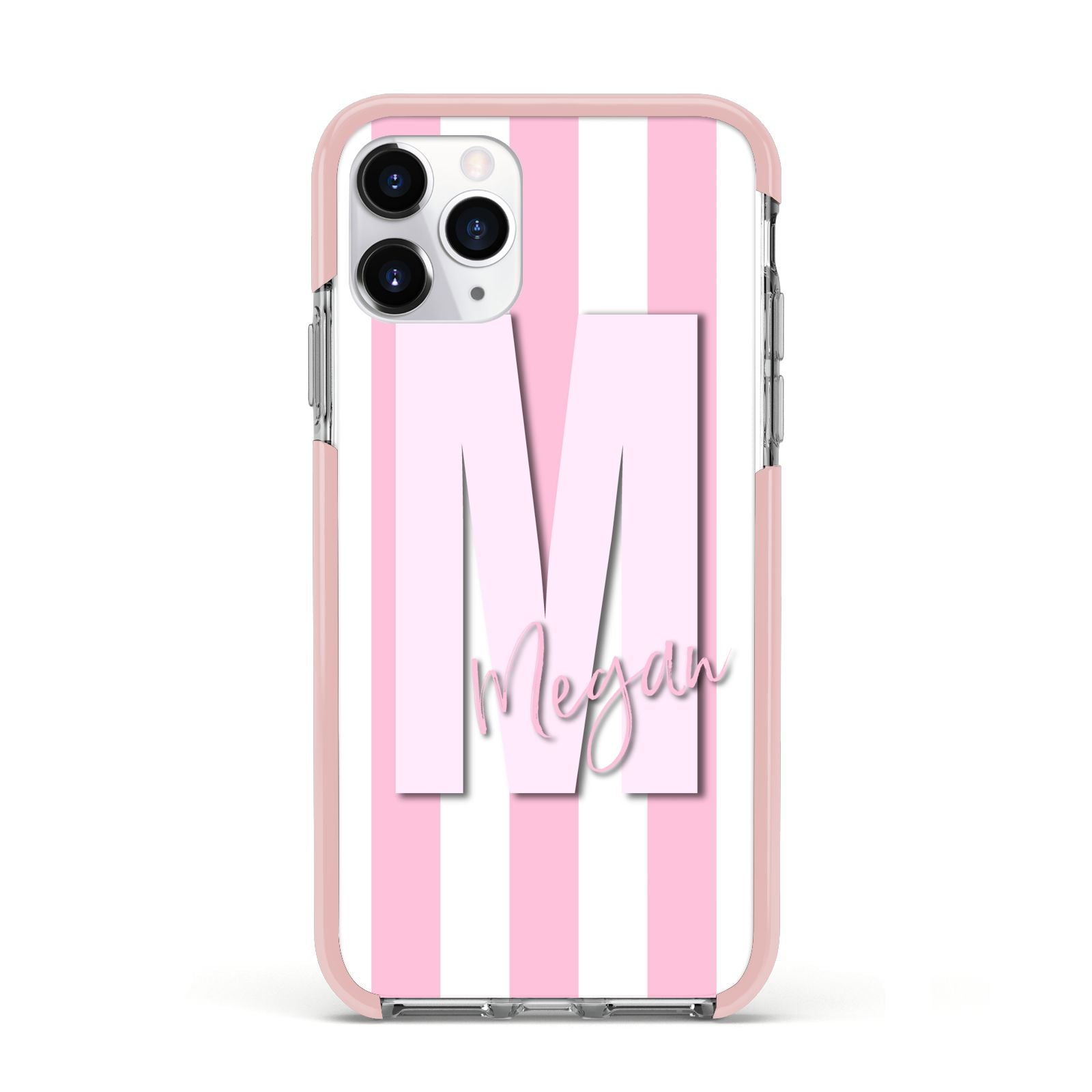 Personalised Candy Stripe Initials Apple iPhone 11 Pro in Silver with Pink Impact Case