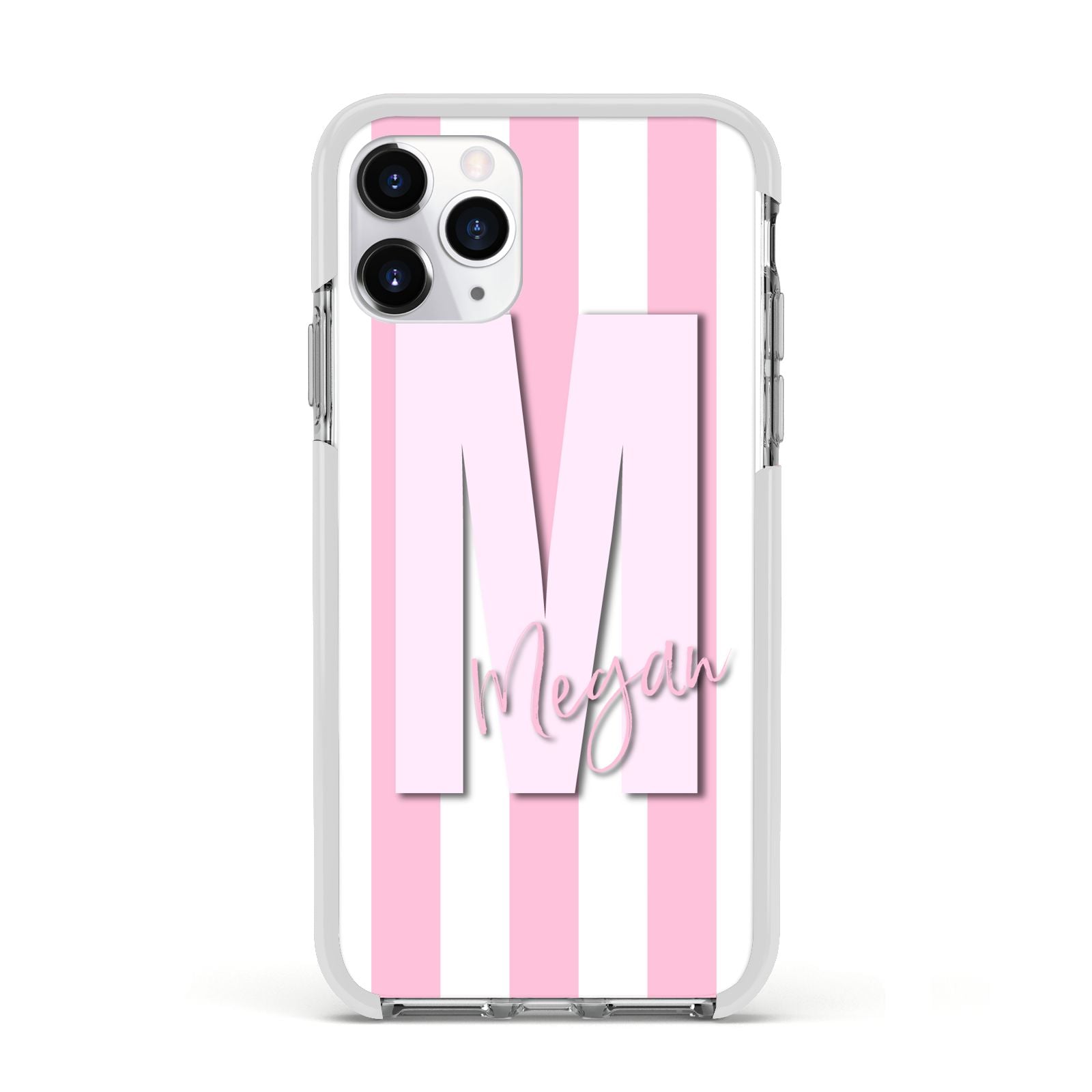 Personalised Candy Stripe Initials Apple iPhone 11 Pro in Silver with White Impact Case