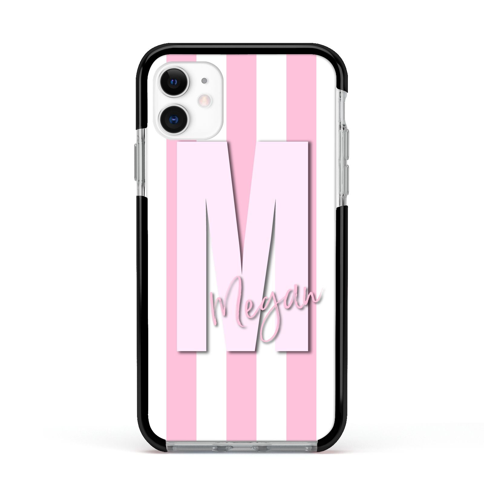 Personalised Candy Stripe Initials Apple iPhone 11 in White with Black Impact Case