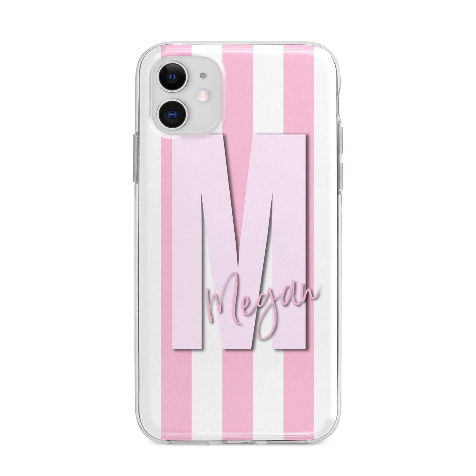 Personalised Candy Stripe Initials Apple iPhone 11 in White with Bumper Case