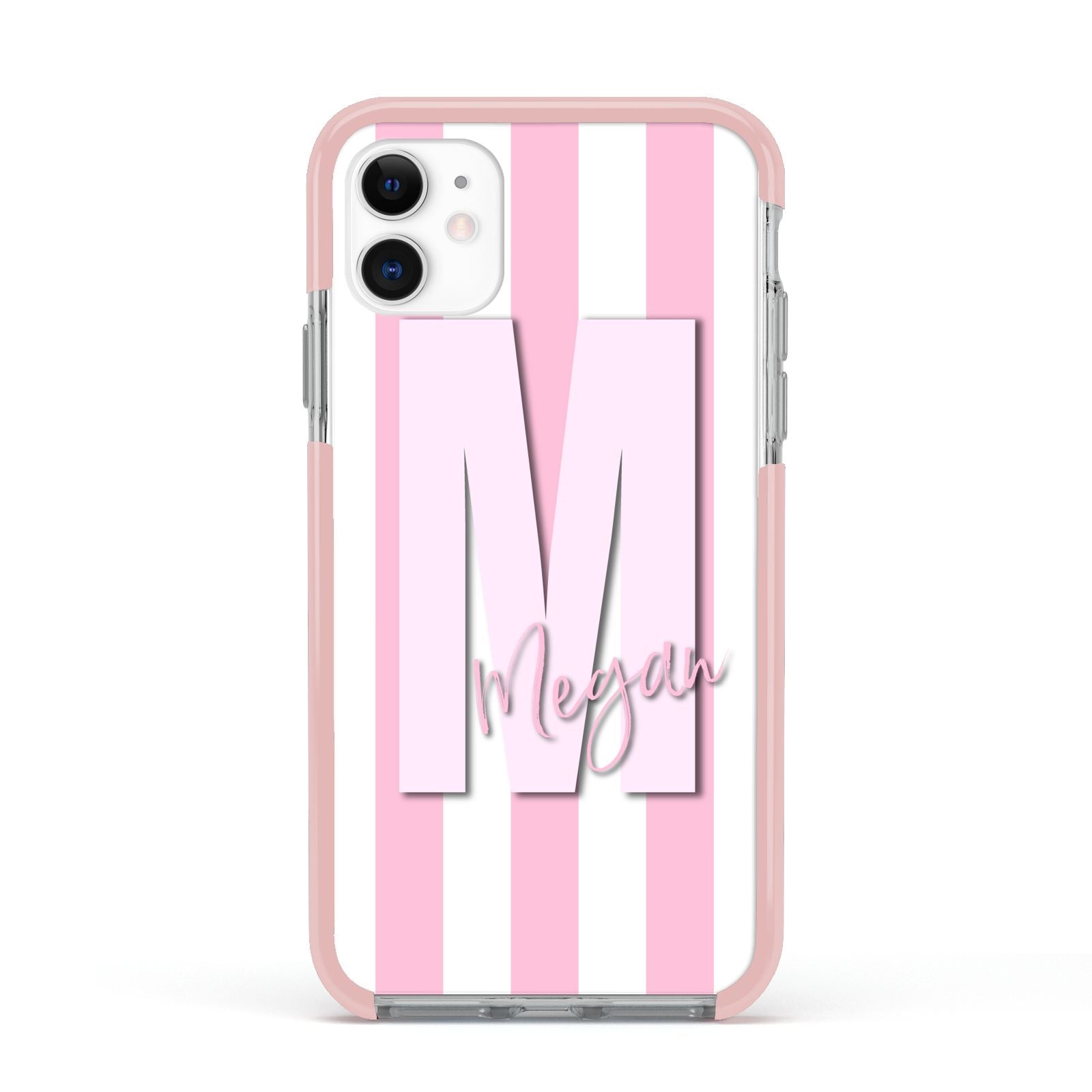 Personalised Candy Stripe Initials Apple iPhone 11 in White with Pink Impact Case