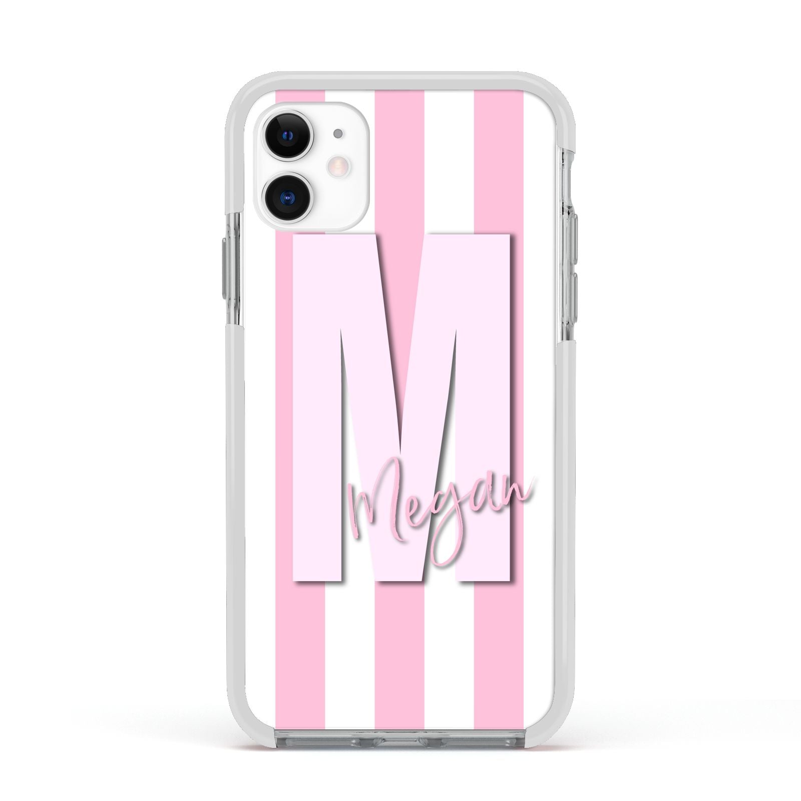 Personalised Candy Stripe Initials Apple iPhone 11 in White with White Impact Case