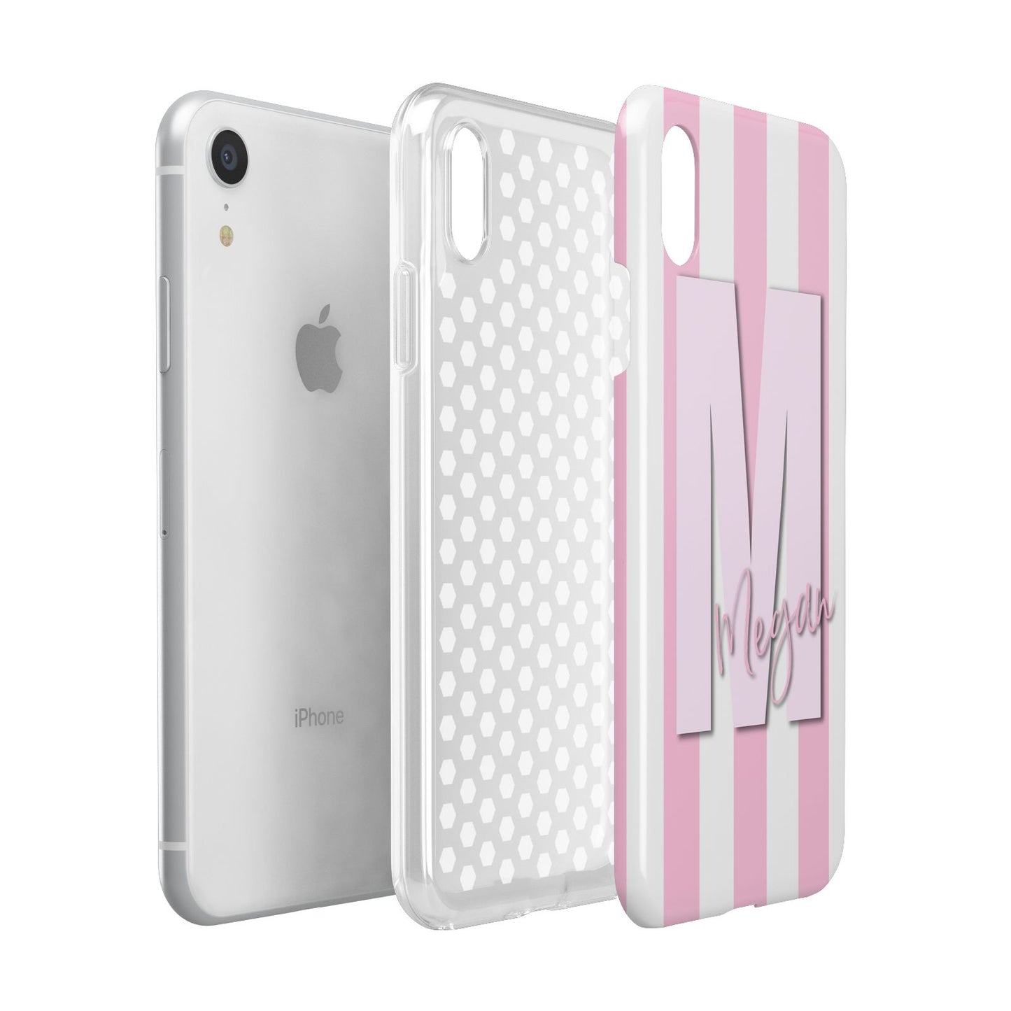 Personalised Candy Stripe Initials Apple iPhone XR White 3D Tough Case Expanded view