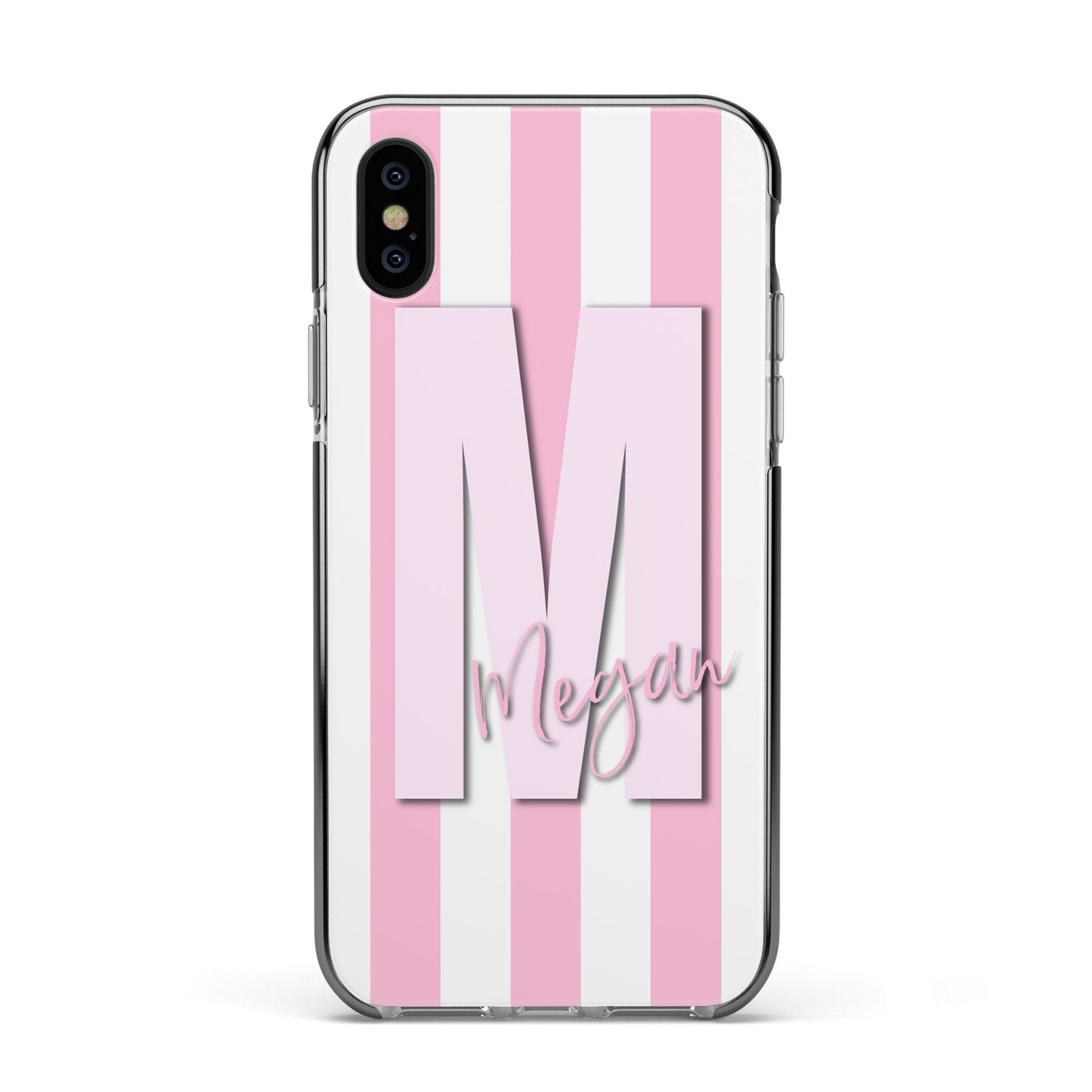 Personalised Candy Stripe Initials Apple iPhone Xs Impact Case Black Edge on Black Phone