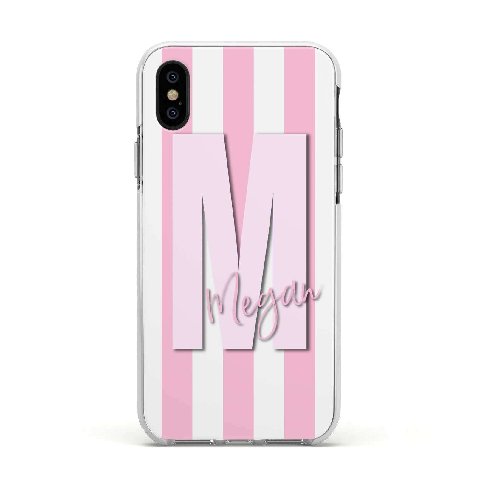 Personalised Candy Stripe Initials Apple iPhone Xs Impact Case White Edge on Black Phone