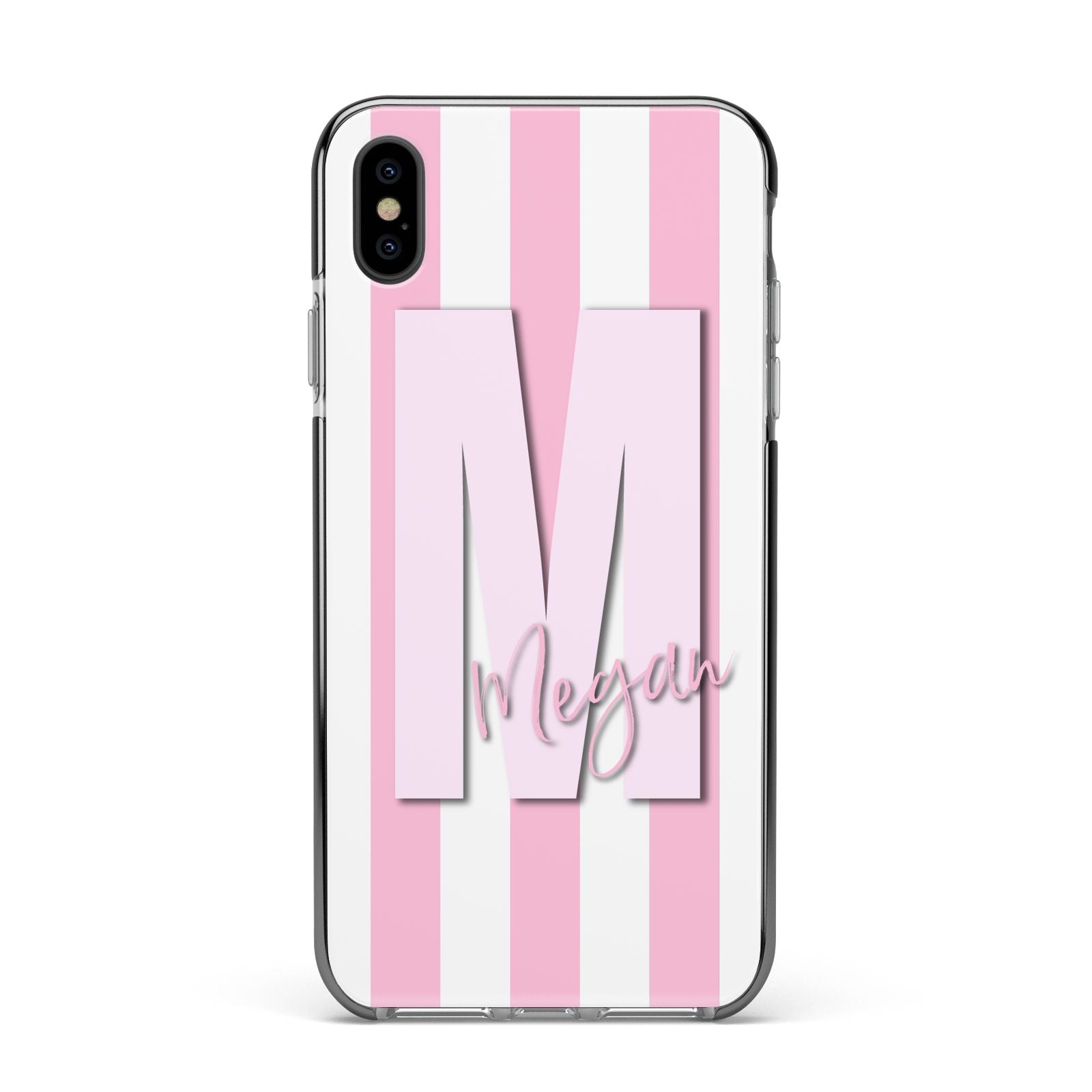 Personalised Candy Stripe Initials Apple iPhone Xs Max Impact Case Black Edge on Black Phone