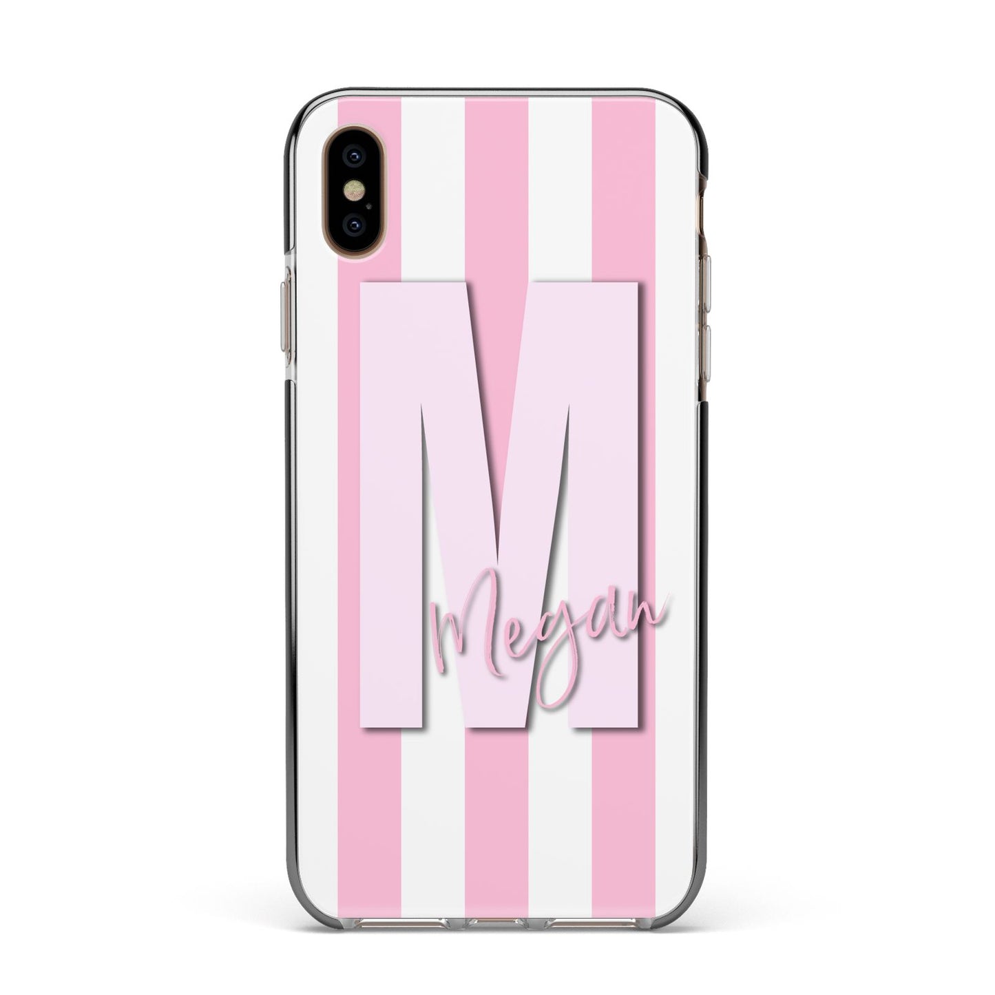 Personalised Candy Stripe Initials Apple iPhone Xs Max Impact Case Black Edge on Gold Phone