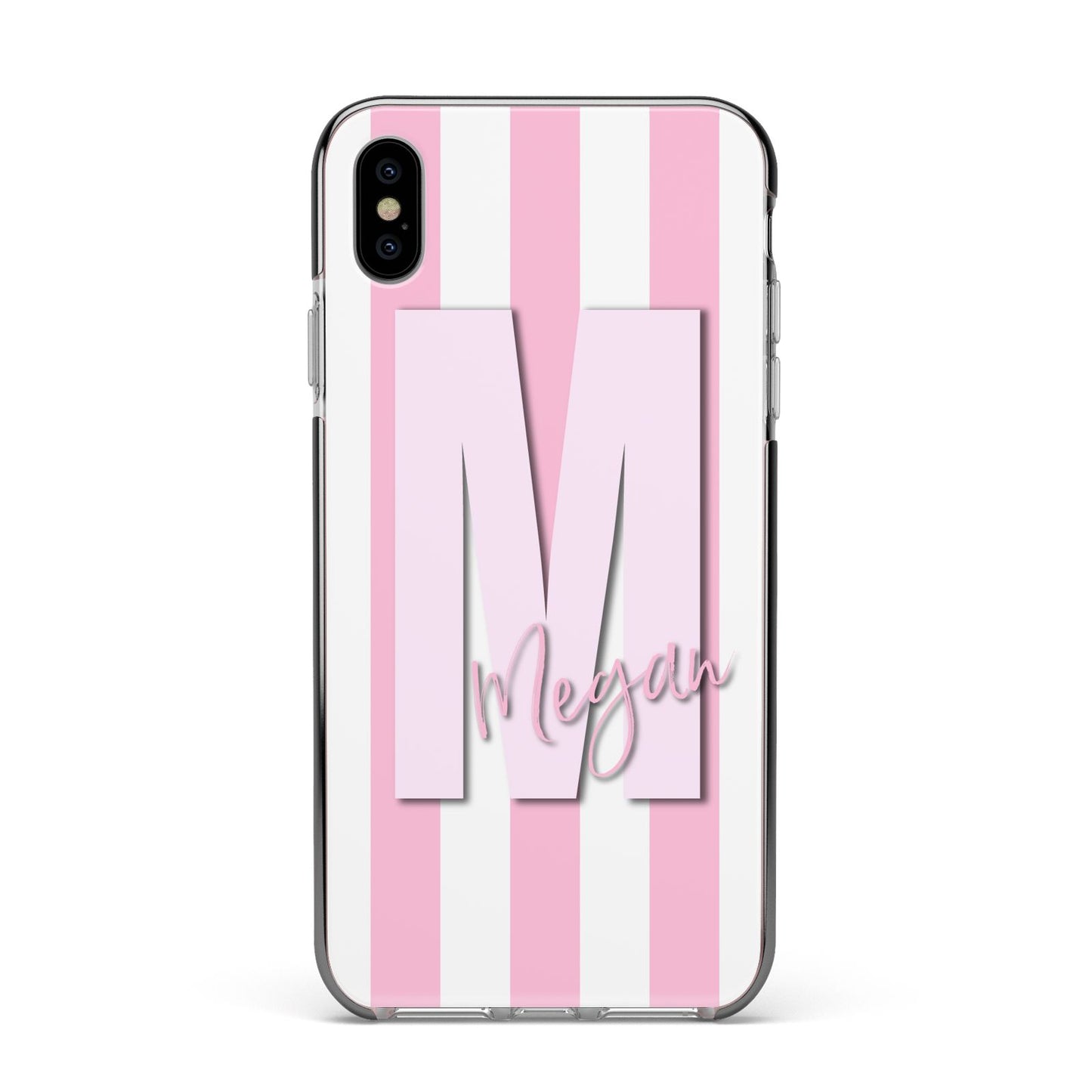 Personalised Candy Stripe Initials Apple iPhone Xs Max Impact Case Black Edge on Silver Phone