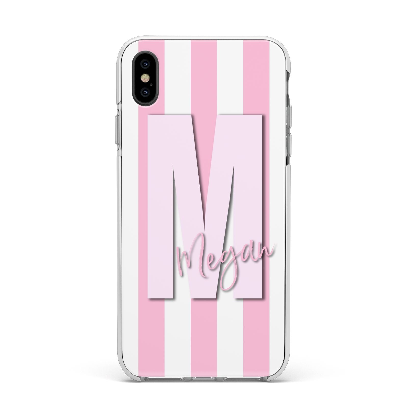 Personalised Candy Stripe Initials Apple iPhone Xs Max Impact Case White Edge on Black Phone