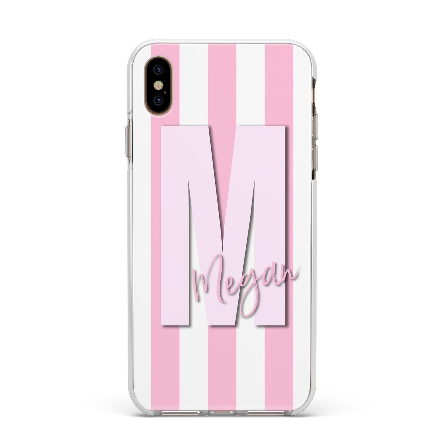 Personalised Candy Stripe Initials Apple iPhone Xs Max Impact Case White Edge on Gold Phone