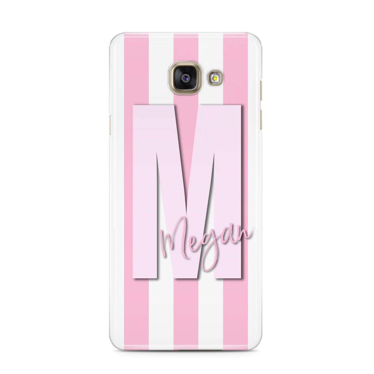 Personalised Candy Stripe Initials Samsung Galaxy A3 2016 Case on gold phone