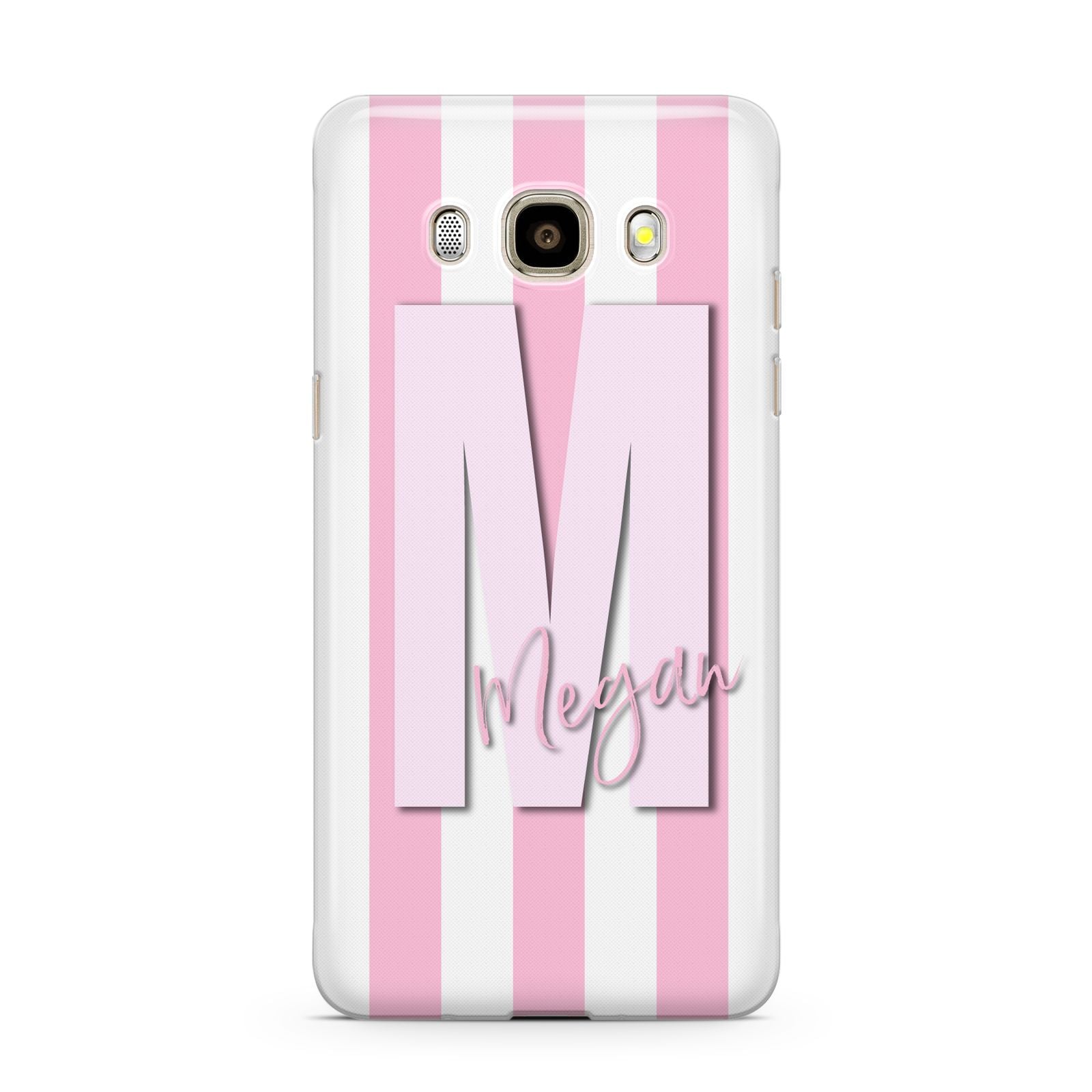Personalised Candy Stripe Initials Samsung Galaxy J7 2016 Case on gold phone