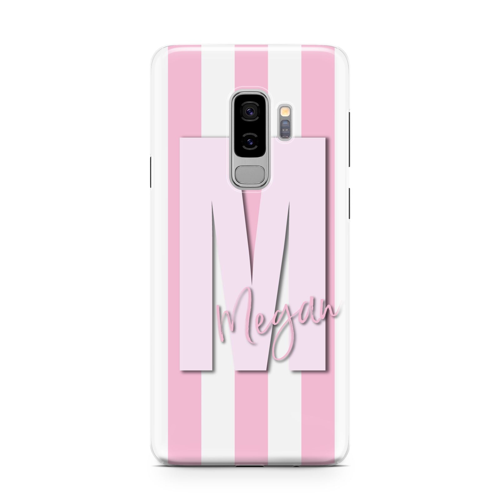 Personalised Candy Stripe Initials Samsung Galaxy S9 Plus Case on Silver phone