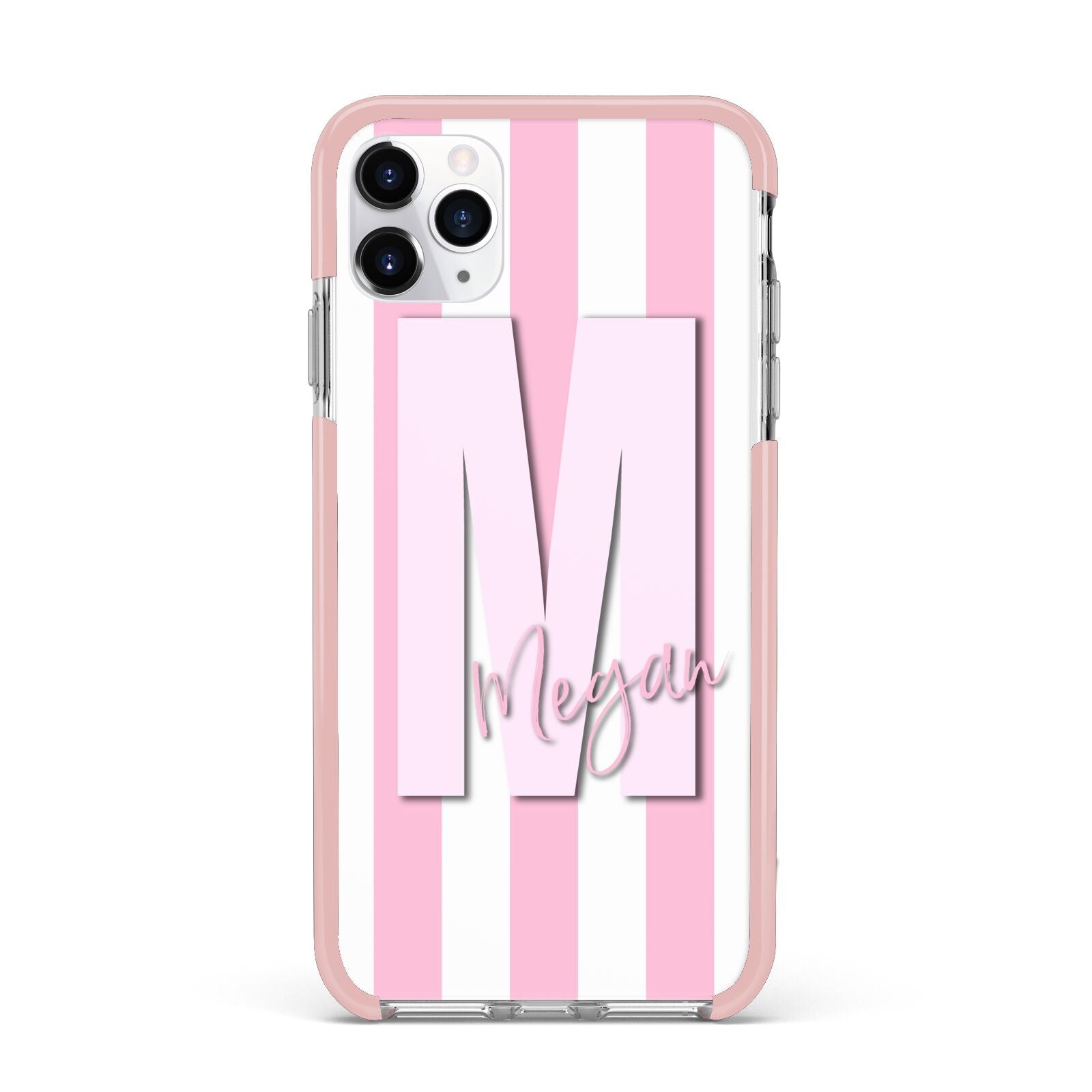 Personalised Candy Stripe Initials iPhone 11 Pro Max Impact Pink Edge Case