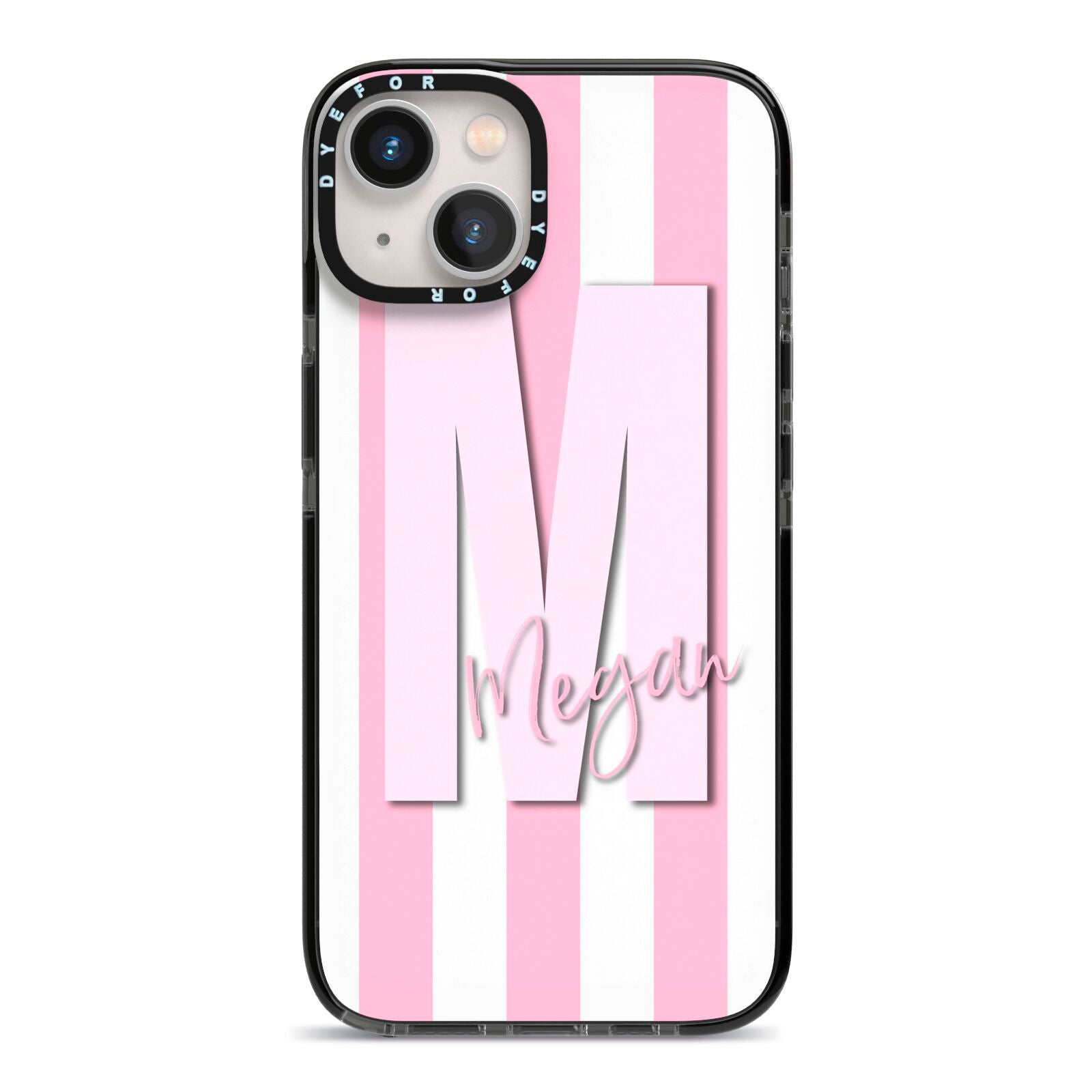 Personalised Candy Stripe Initials iPhone 13 Black Impact Case on Silver phone