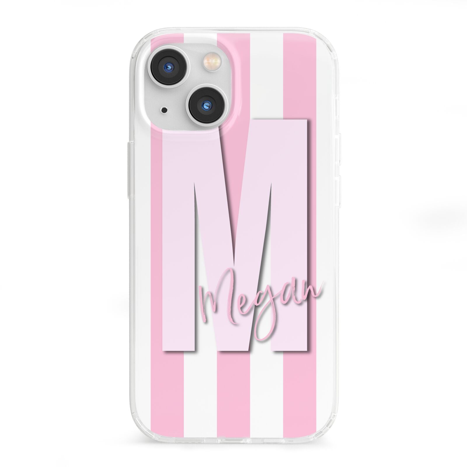 Personalised Candy Stripe Initials iPhone 13 Mini Clear Bumper Case