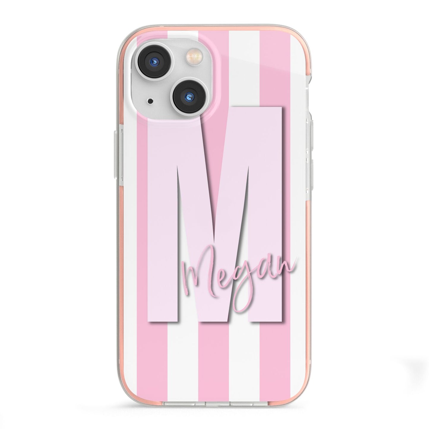 Personalised Candy Stripe Initials iPhone 13 Mini TPU Impact Case with Pink Edges