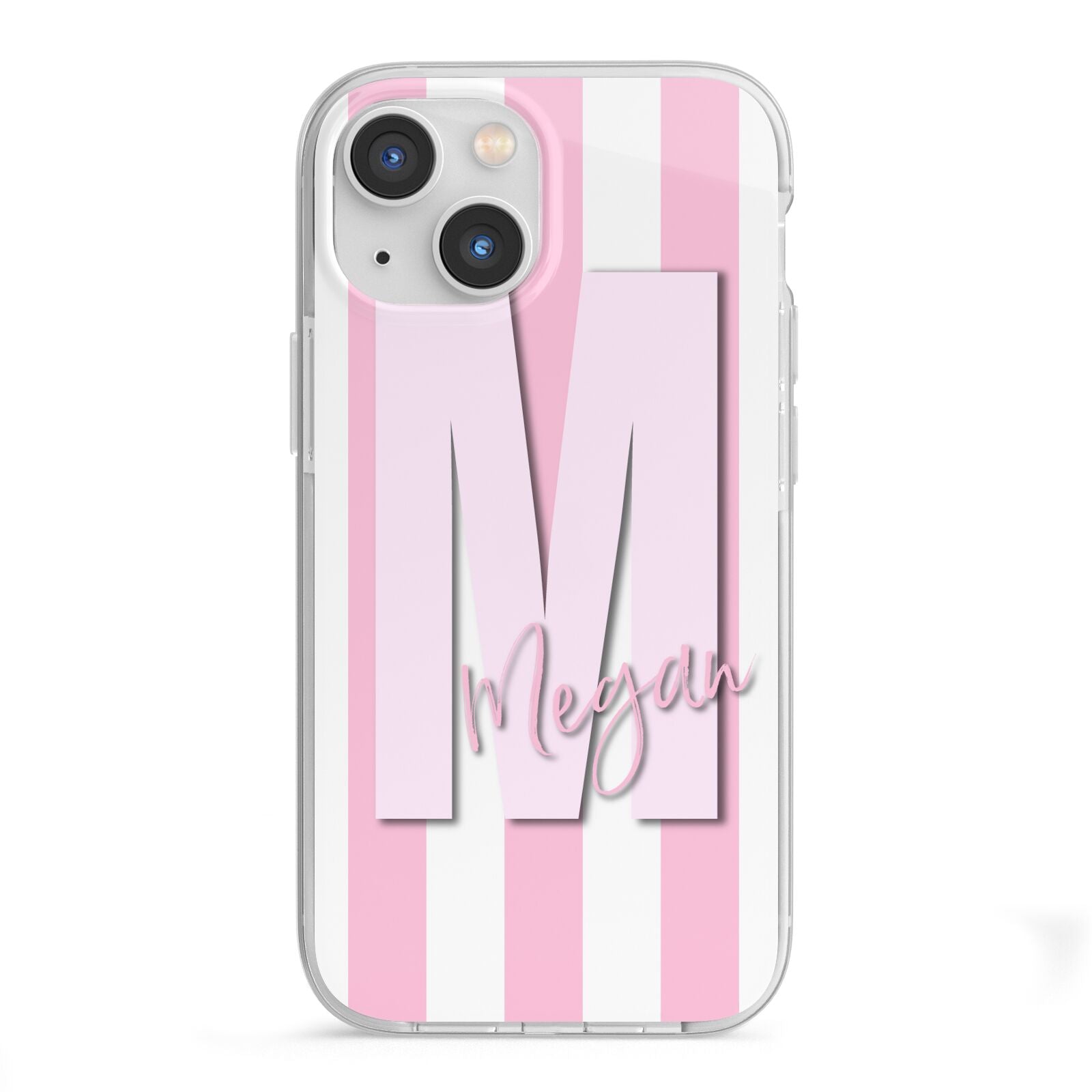 Personalised Candy Stripe Initials iPhone 13 Mini TPU Impact Case with White Edges