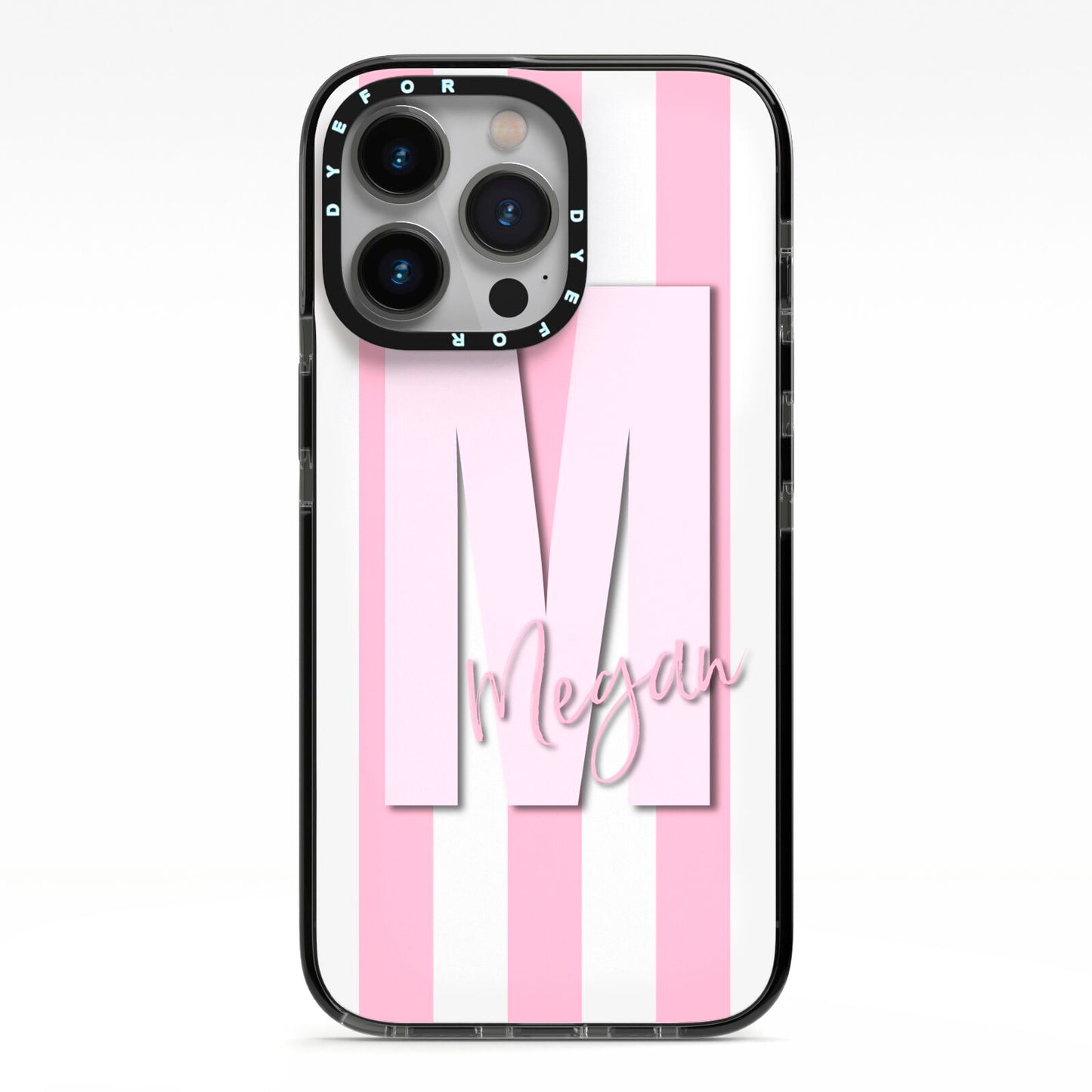 Personalised Candy Stripe Initials iPhone 13 Pro Black Impact Case on Silver phone