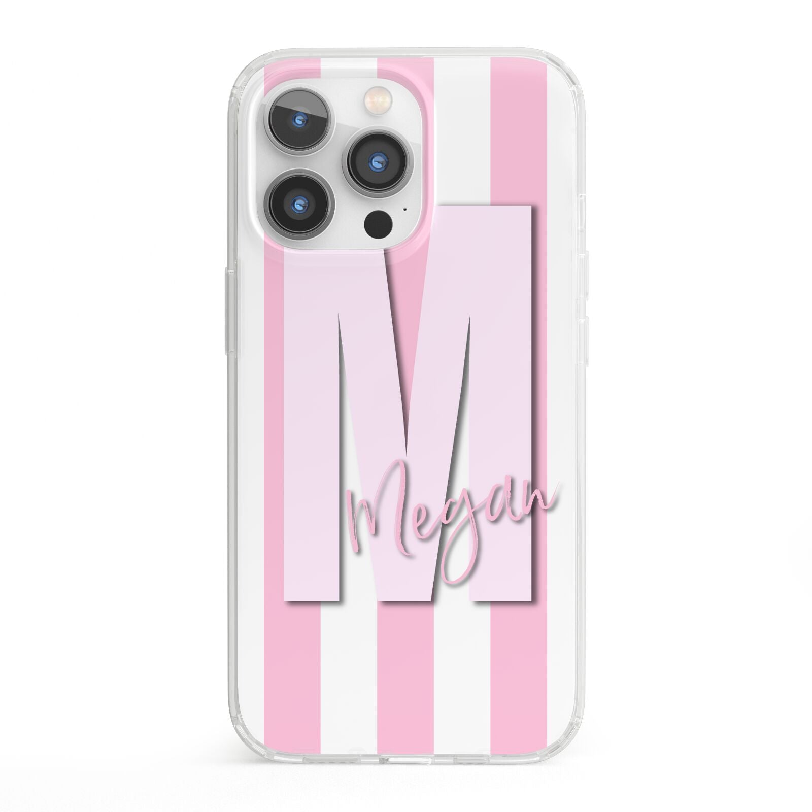 Personalised Candy Stripe Initials iPhone 13 Pro Clear Bumper Case