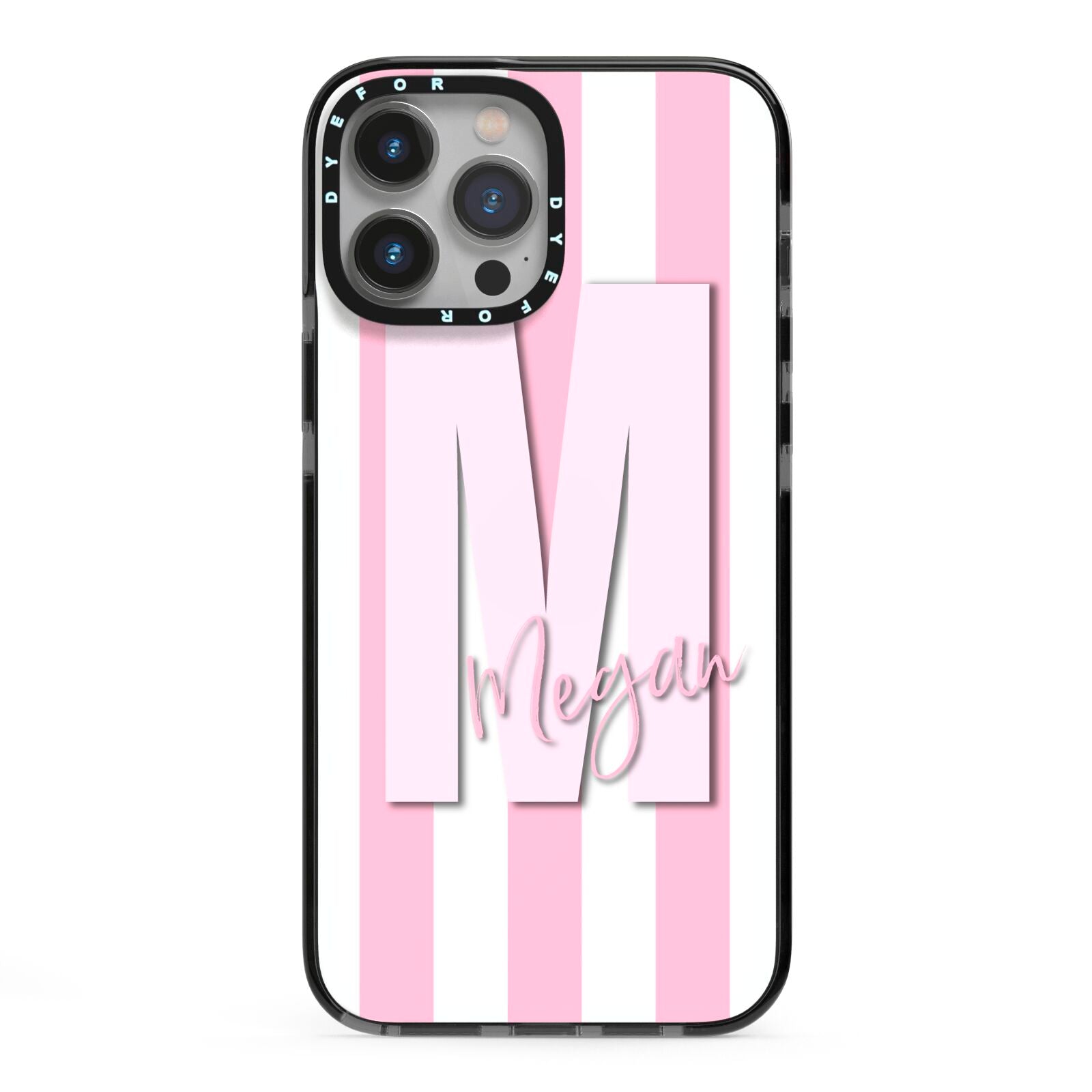 Personalised Candy Stripe Initials iPhone 13 Pro Max Black Impact Case on Silver phone