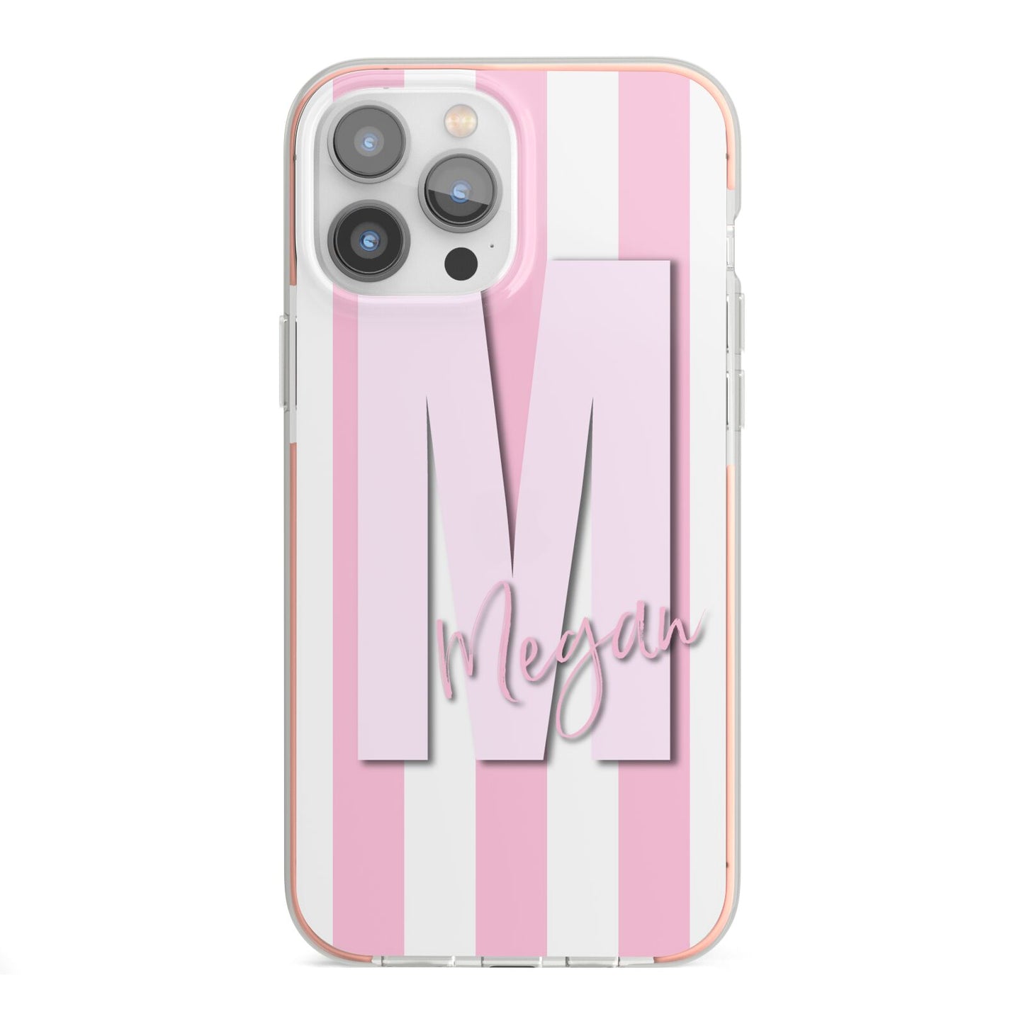 Personalised Candy Stripe Initials iPhone 13 Pro Max TPU Impact Case with Pink Edges