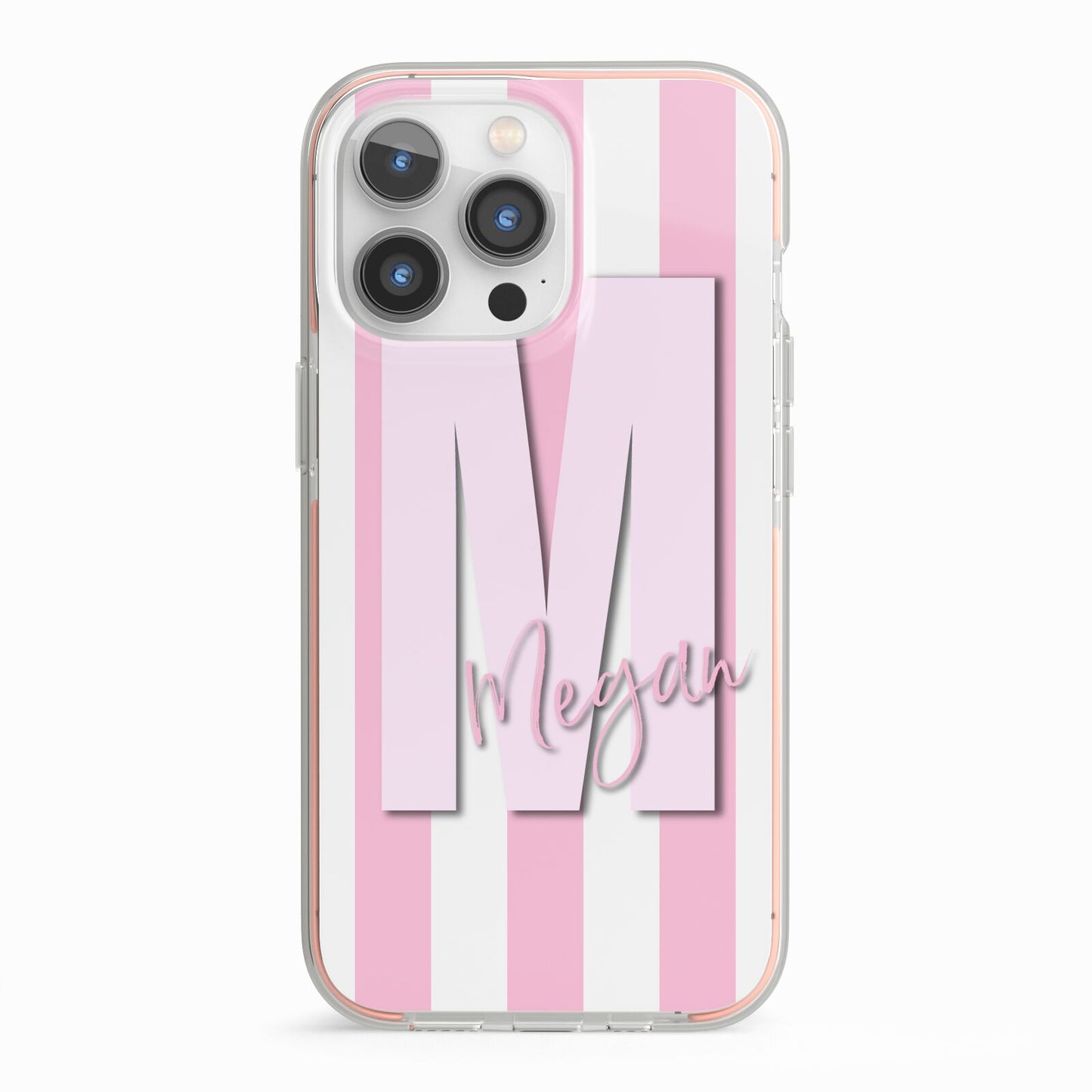 Personalised Candy Stripe Initials iPhone 13 Pro TPU Impact Case with Pink Edges