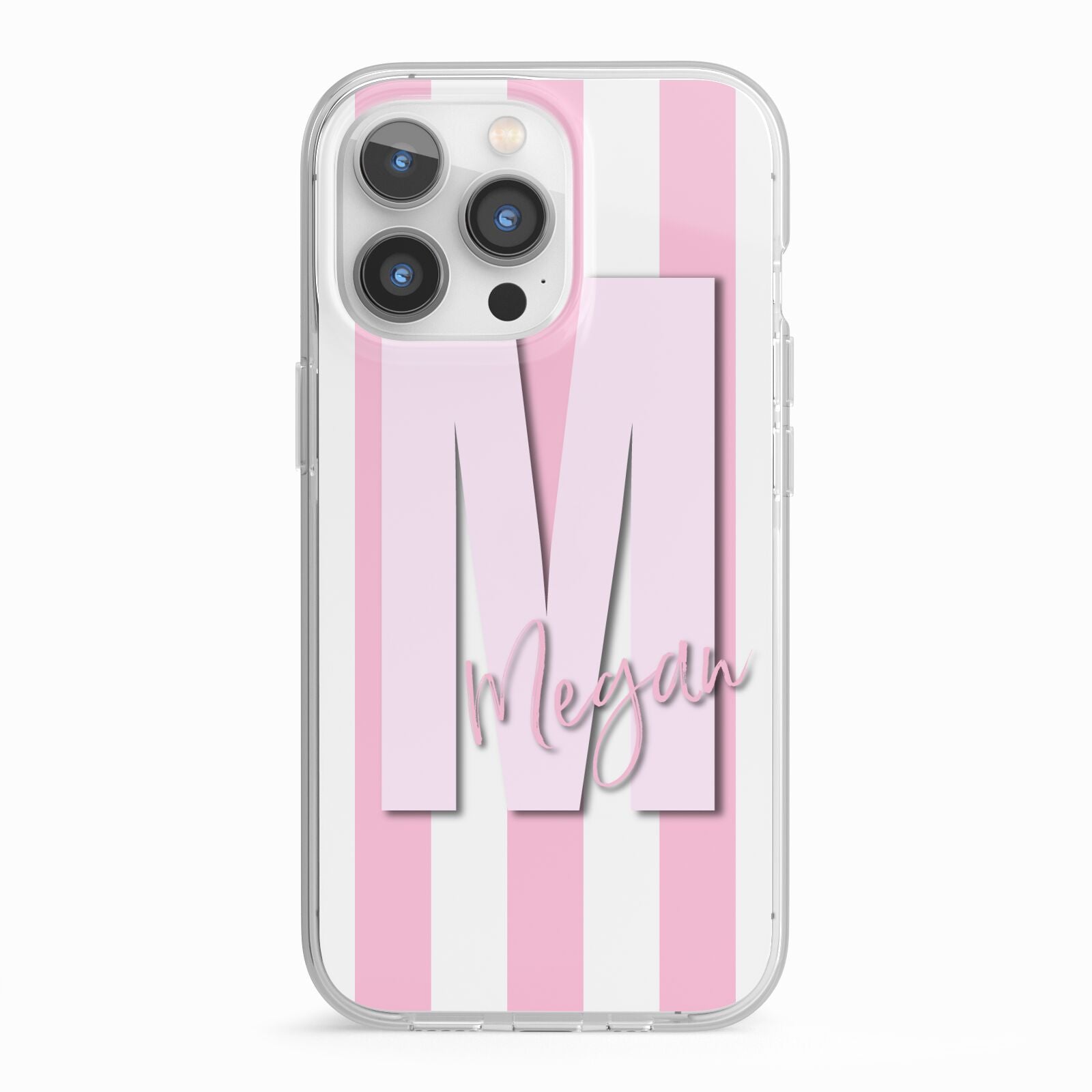 Personalised Candy Stripe Initials iPhone 13 Pro TPU Impact Case with White Edges