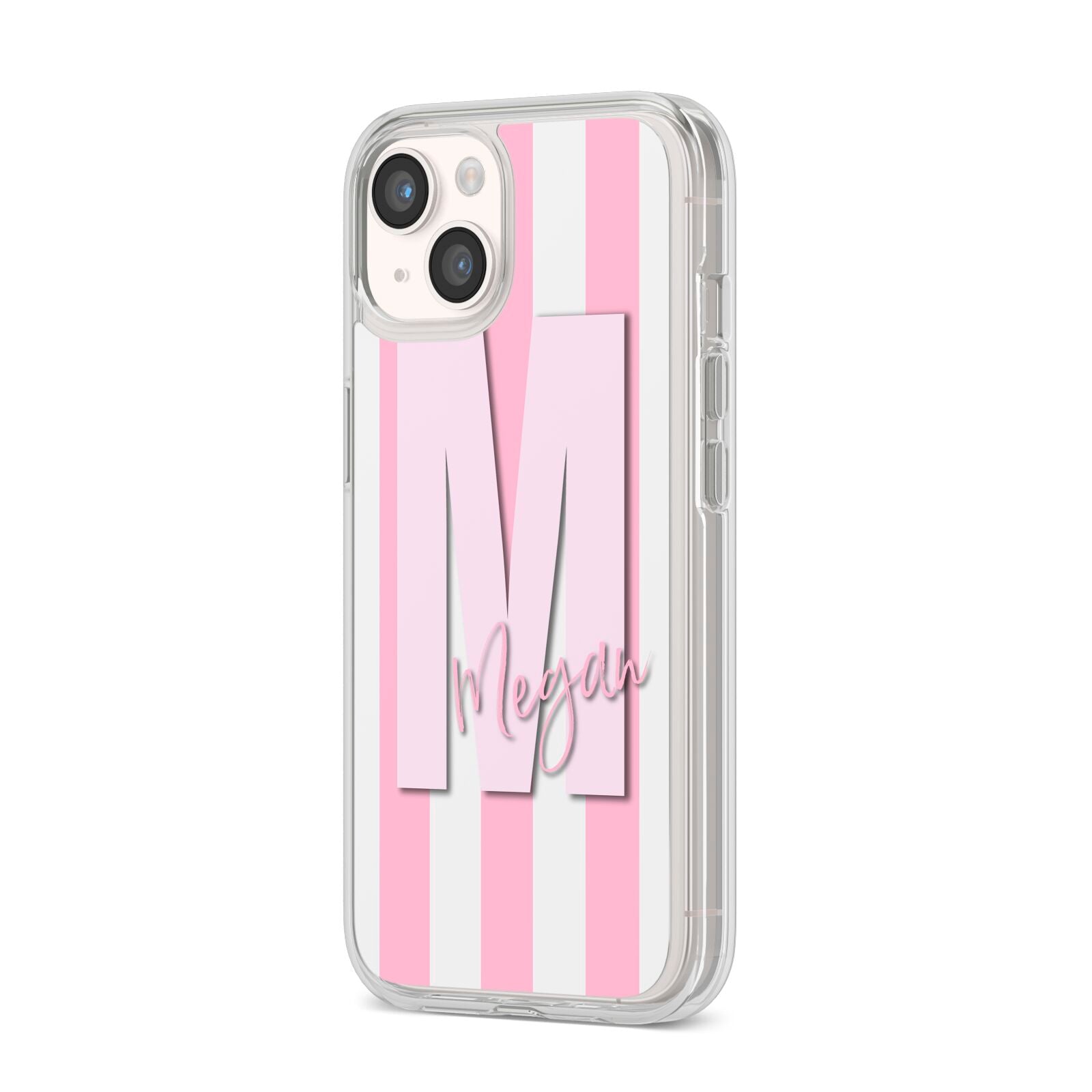 Personalised Candy Stripe Initials iPhone 14 Clear Tough Case Starlight Angled Image