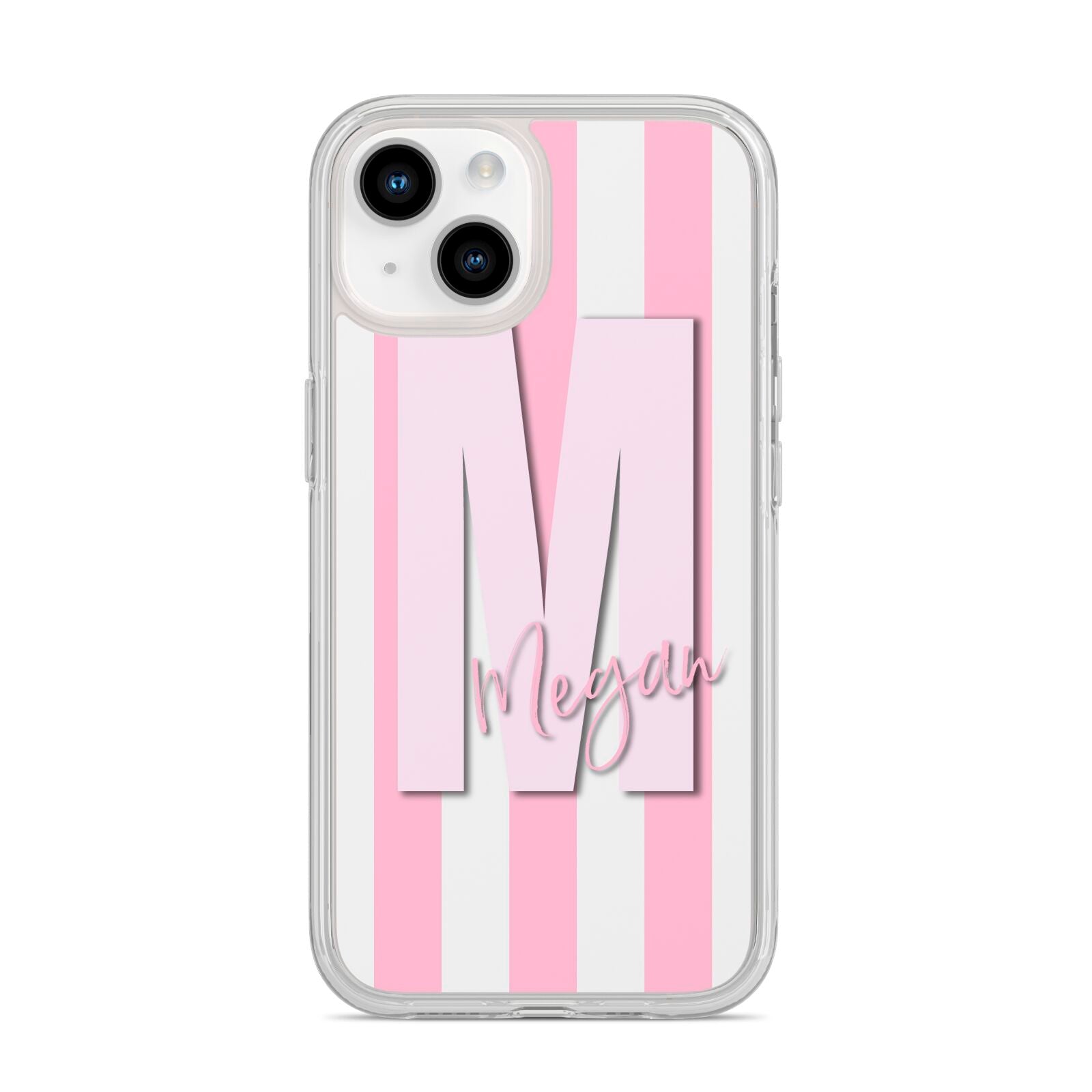 Personalised Candy Stripe Initials iPhone 14 Clear Tough Case Starlight