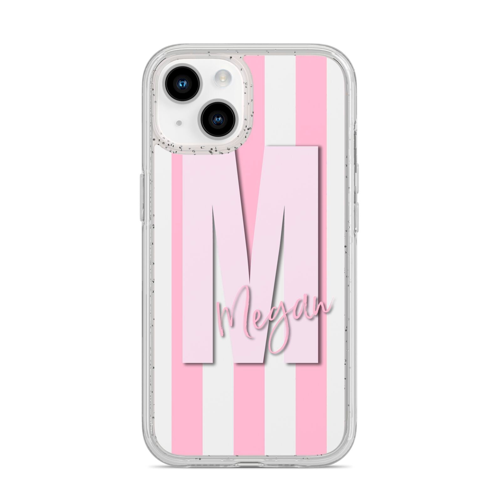 Personalised Candy Stripe Initials iPhone 14 Glitter Tough Case Starlight