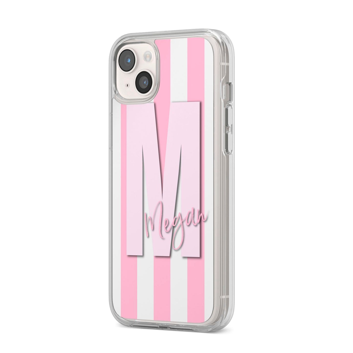 Personalised Candy Stripe Initials iPhone 14 Plus Clear Tough Case Starlight Angled Image