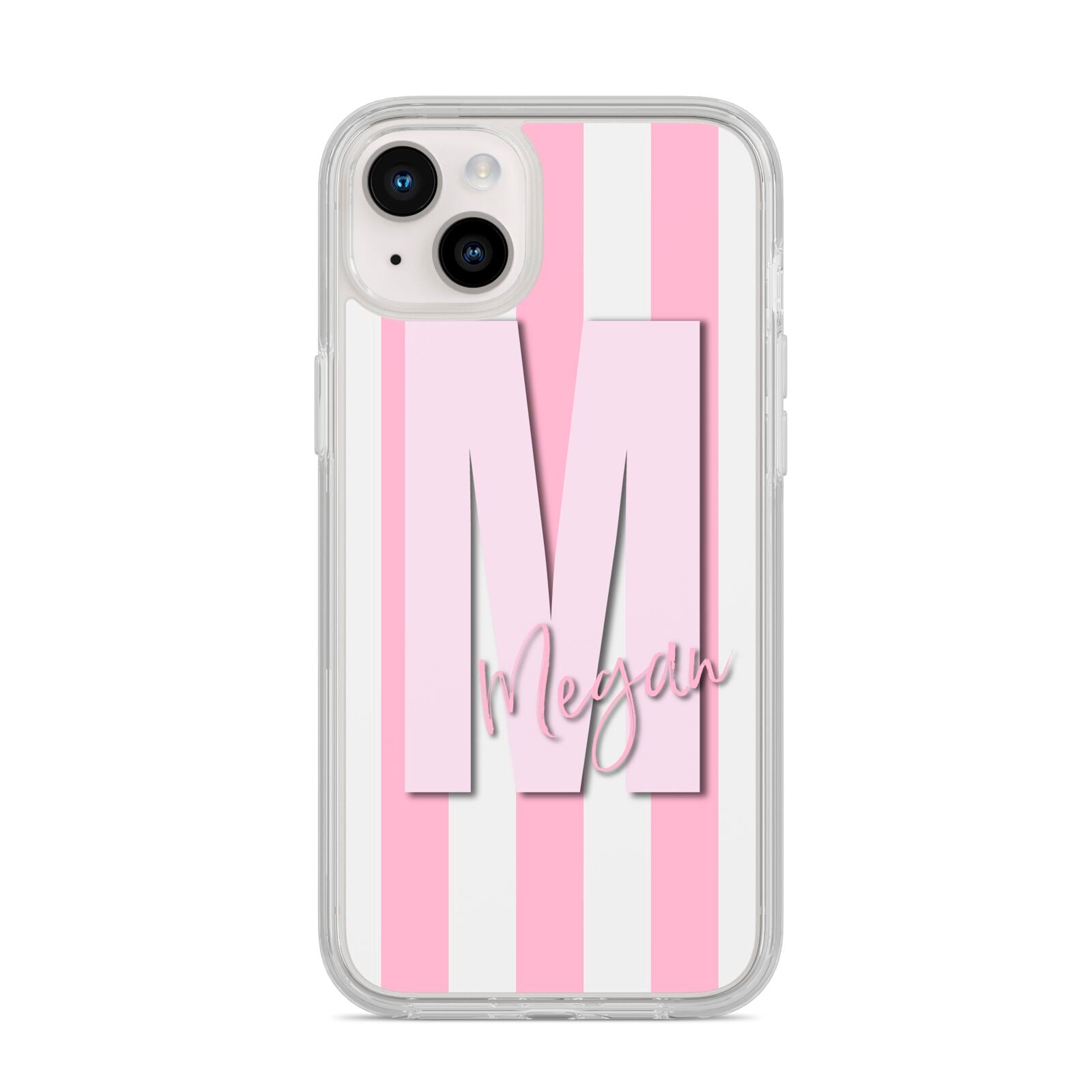 Personalised Candy Stripe Initials iPhone 14 Plus Clear Tough Case Starlight